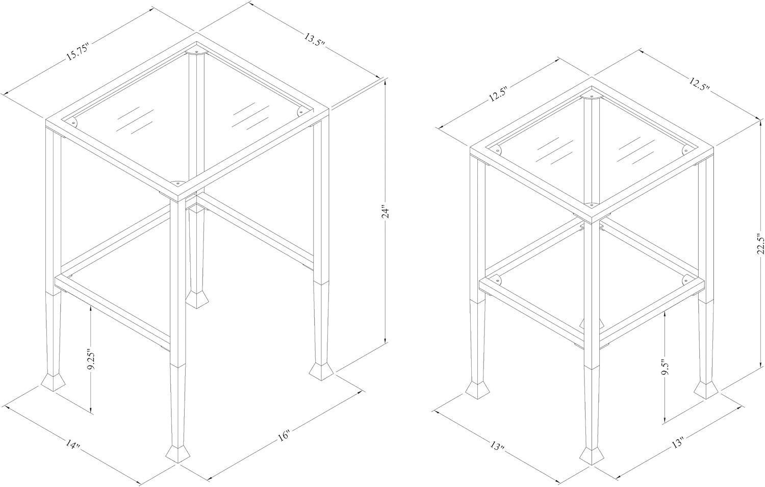 2-piece Glass Top Nesting Tables Black