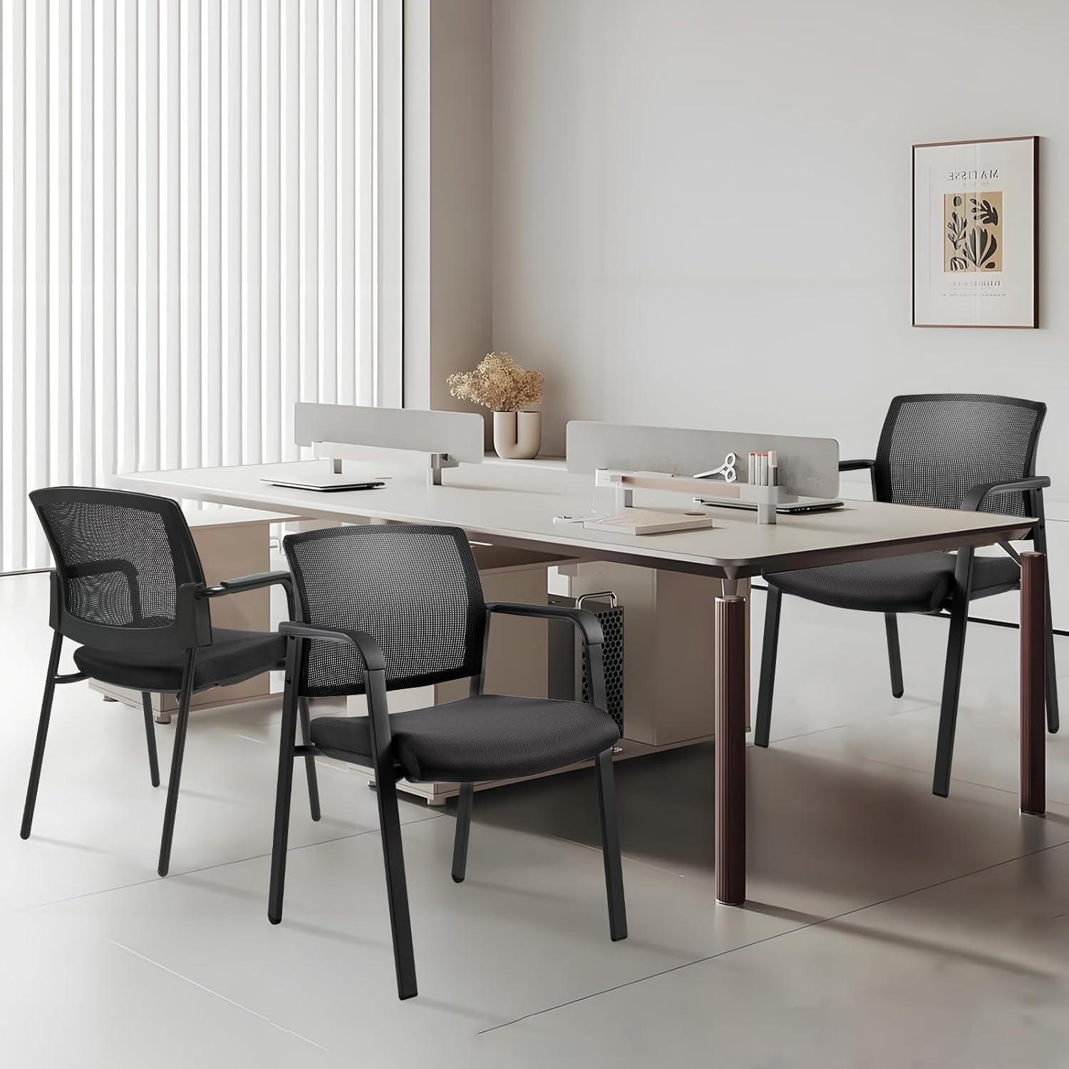 Clatina CLATINA Mesh Back Stacking Upholstered Side Arm Guest Chair For Waiting Conference Room