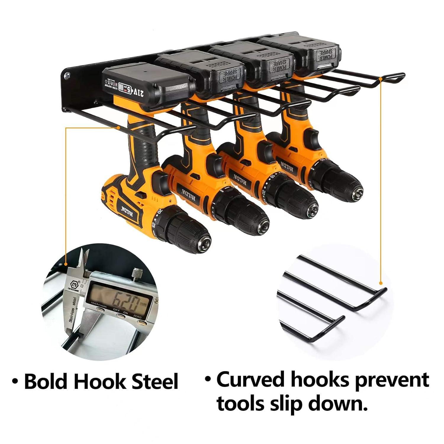 Power Tool Organizer with Charging Station, Drill Holder, Wall Mount, Garage Storage Shelves, Heavy Duty Pegboard Wall Organizer Set, Solid Metal, Black, 2 Pack, 4 Set