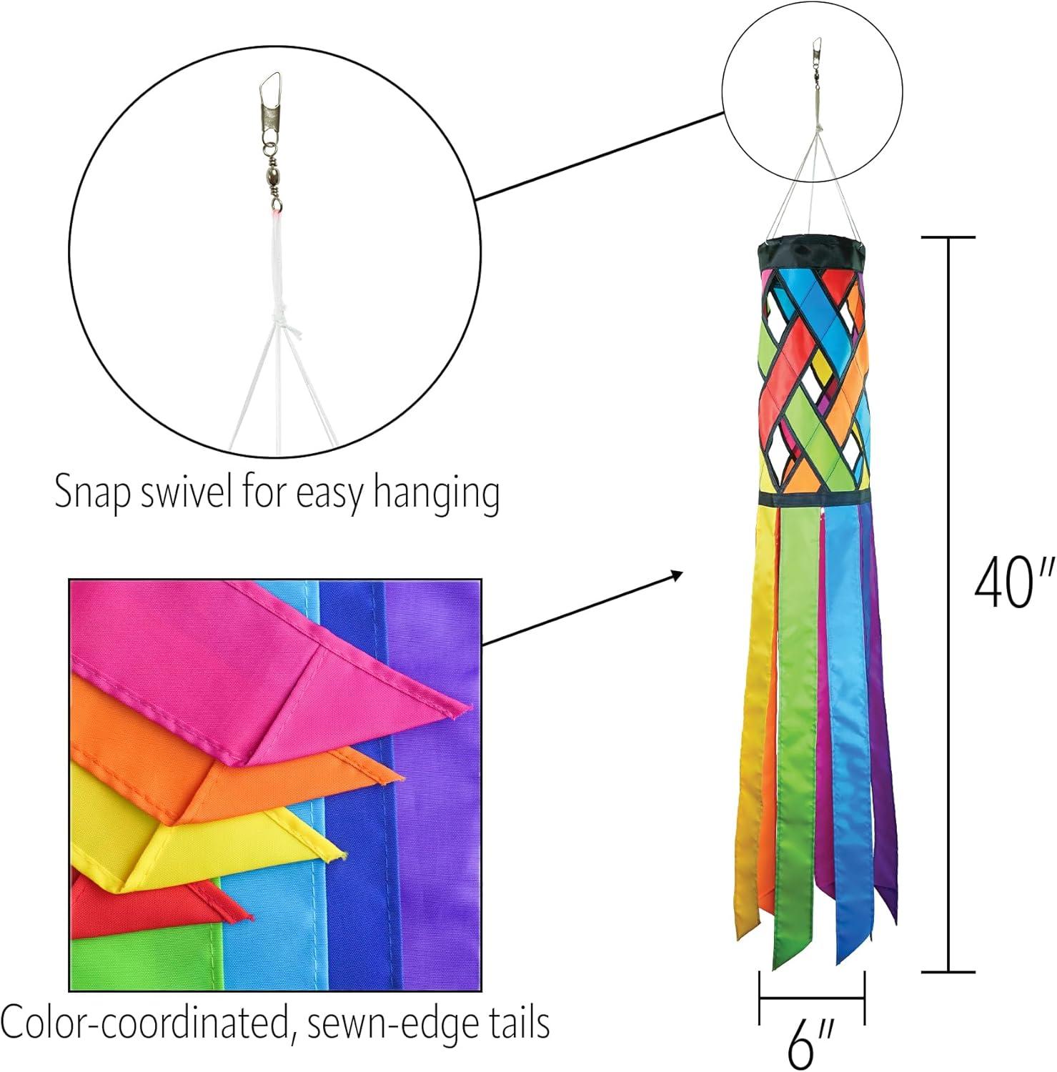 Colorful 40-Inch Polyester Lattice Windsock with Tails