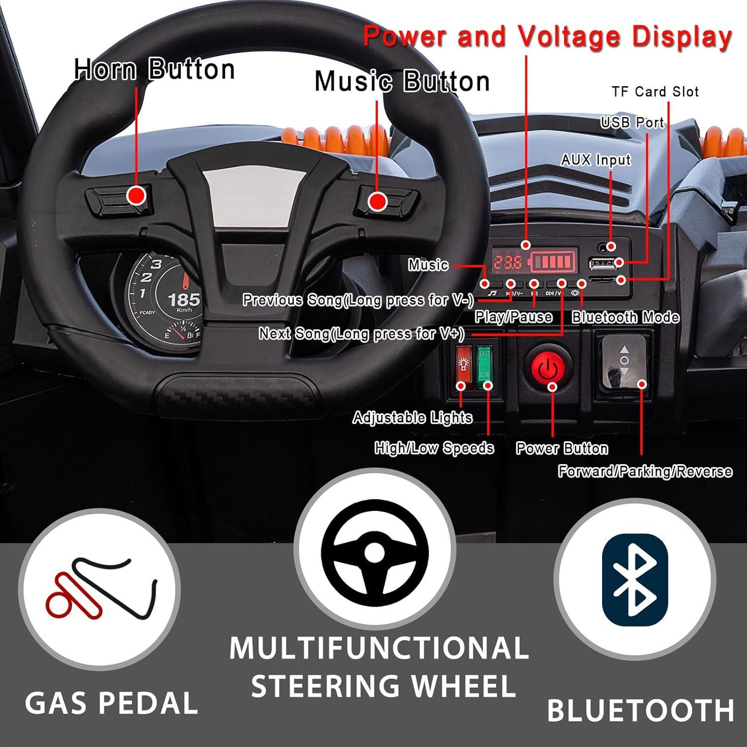 Track 7 24V Ride on UTV, 2-Seater Ride on Car with Remote Control, Music, 2 Speed, Key Start, 4x4 Ride on Off-Road Truck, Blue