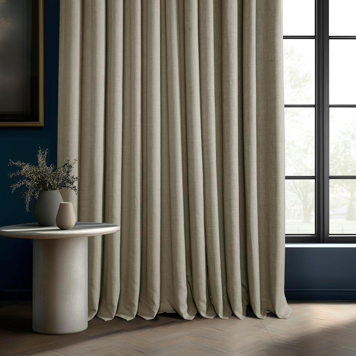 Oatmeal Faux Linen Extra Wide Room Darkening Curtain (1 Panel), Oatmeal, 100W X 108L