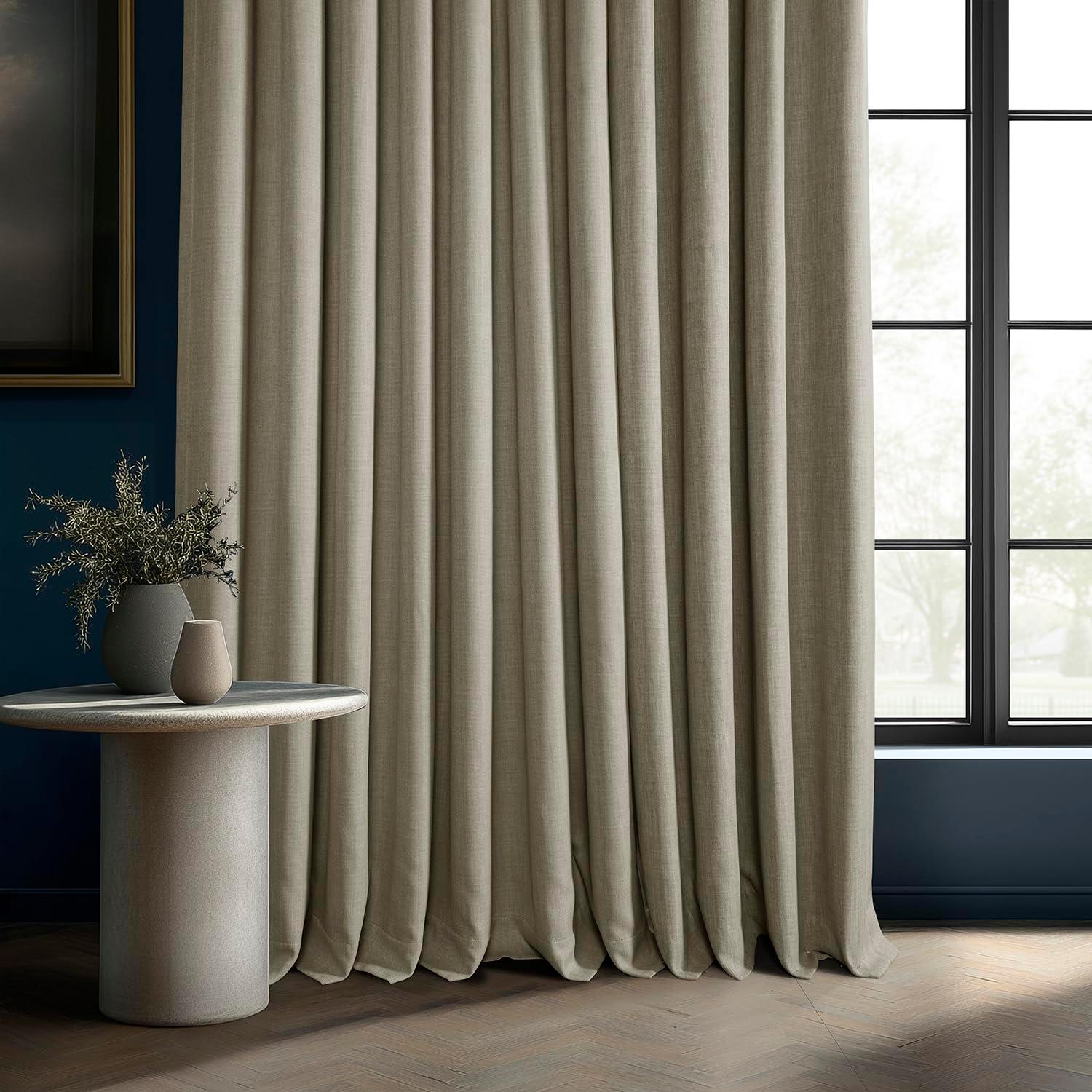 Oatmeal Faux Linen Extra Wide Room Darkening Curtain (1 Panel), Oatmeal, 100W X 108L