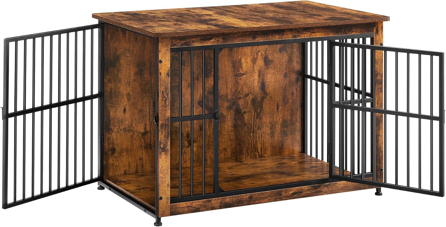 Feandrea Dog Crate Furniture, 38 Inches Dog Kennel for Dogs up to 70 lb, with Removable Tray, Heavy-Duty Dog Cage End Table, Double Doors Dog House, Rustic Brown UPFC013X01