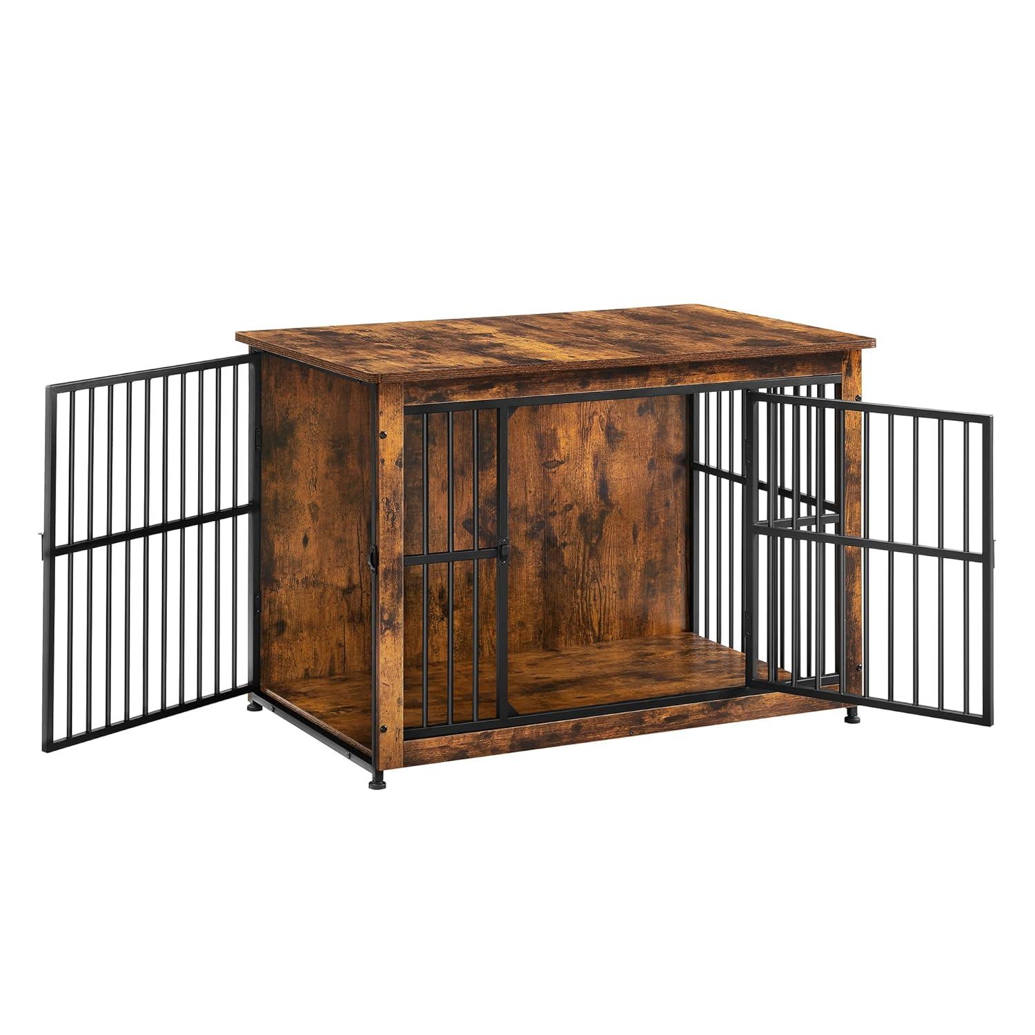 Feandrea Dog Crate Furniture, 38 Inches Dog Kennel for Dogs up to 70 lb, with Removable Tray, Heavy-Duty Dog Cage End Table, Double Doors Dog House, Rustic Brown UPFC013X01