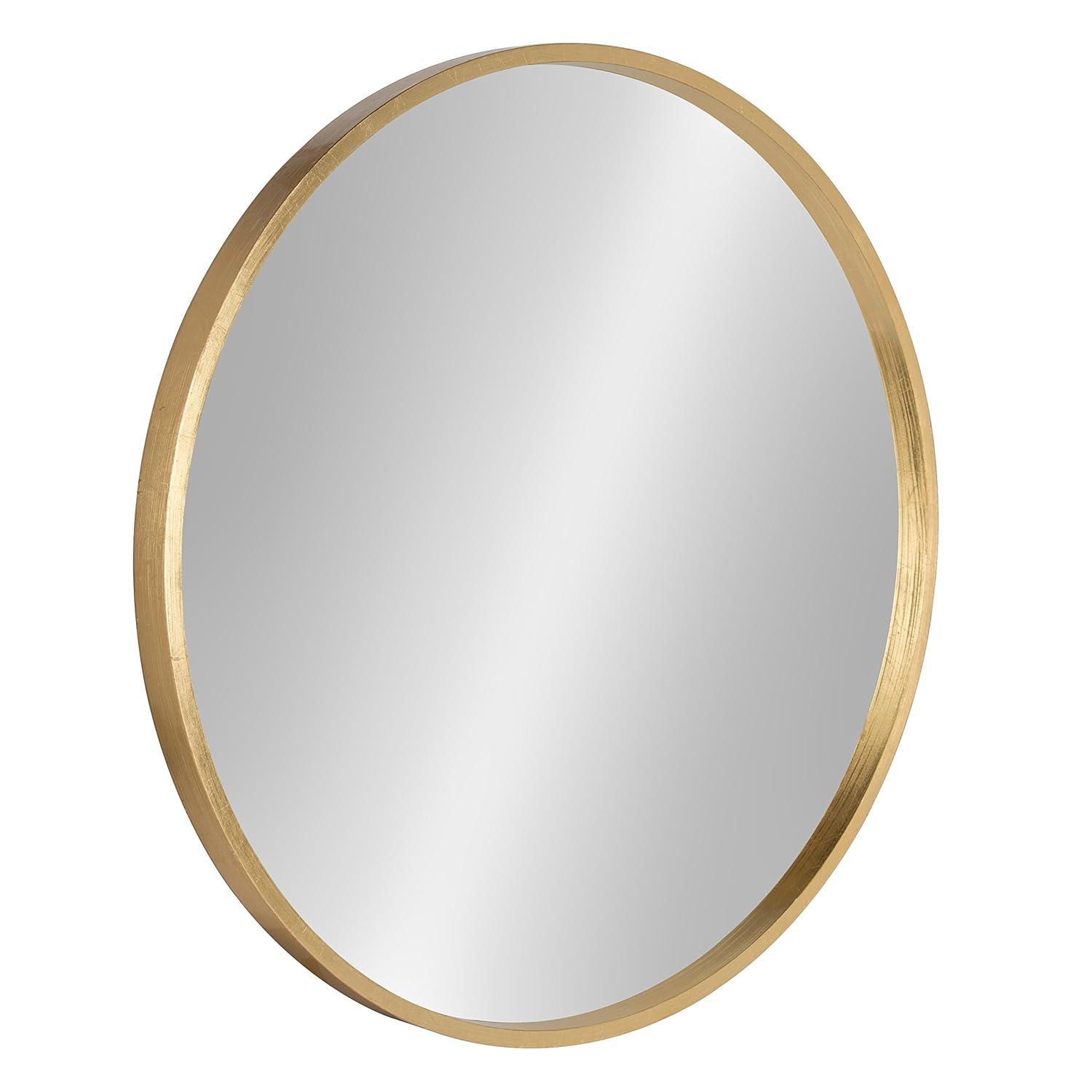 26" x 26" Travis Round Wood Accent Wall Mirror Gold - Kate and Laurel All Things Decor: Vanity, Decorative, No Assembly Required
