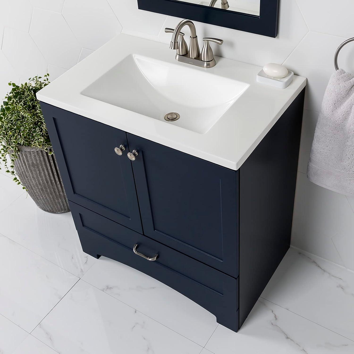 Deep Blue Shaker Style Bathroom Vanity with Marble Top