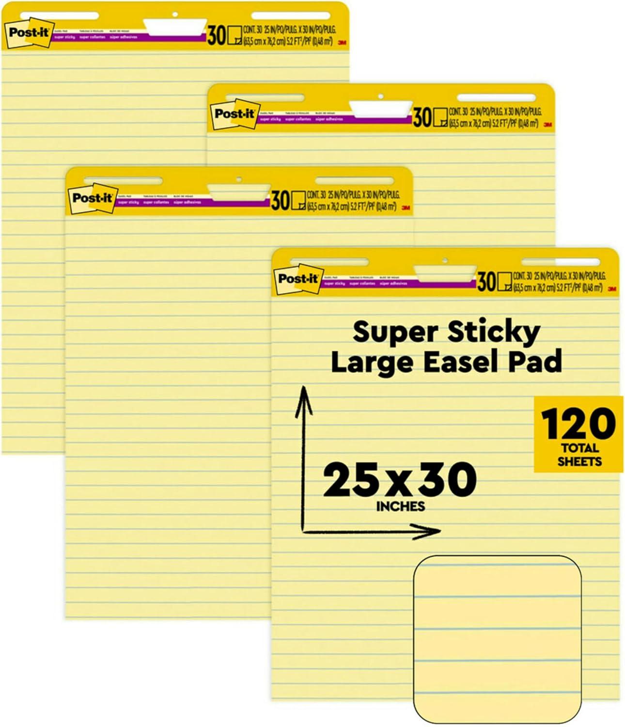 Yellow Lined Self-Stick Easel Pads, 25 x 30, 4-Pack