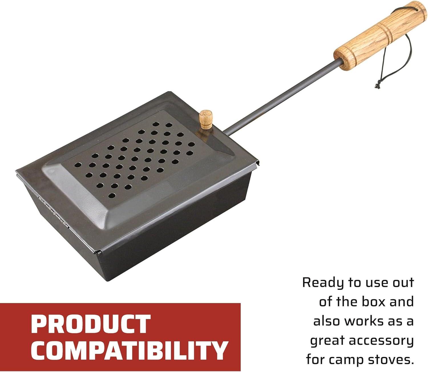 Portable Black Cast Iron Campfire Popcorn Popper with Wooden Handle