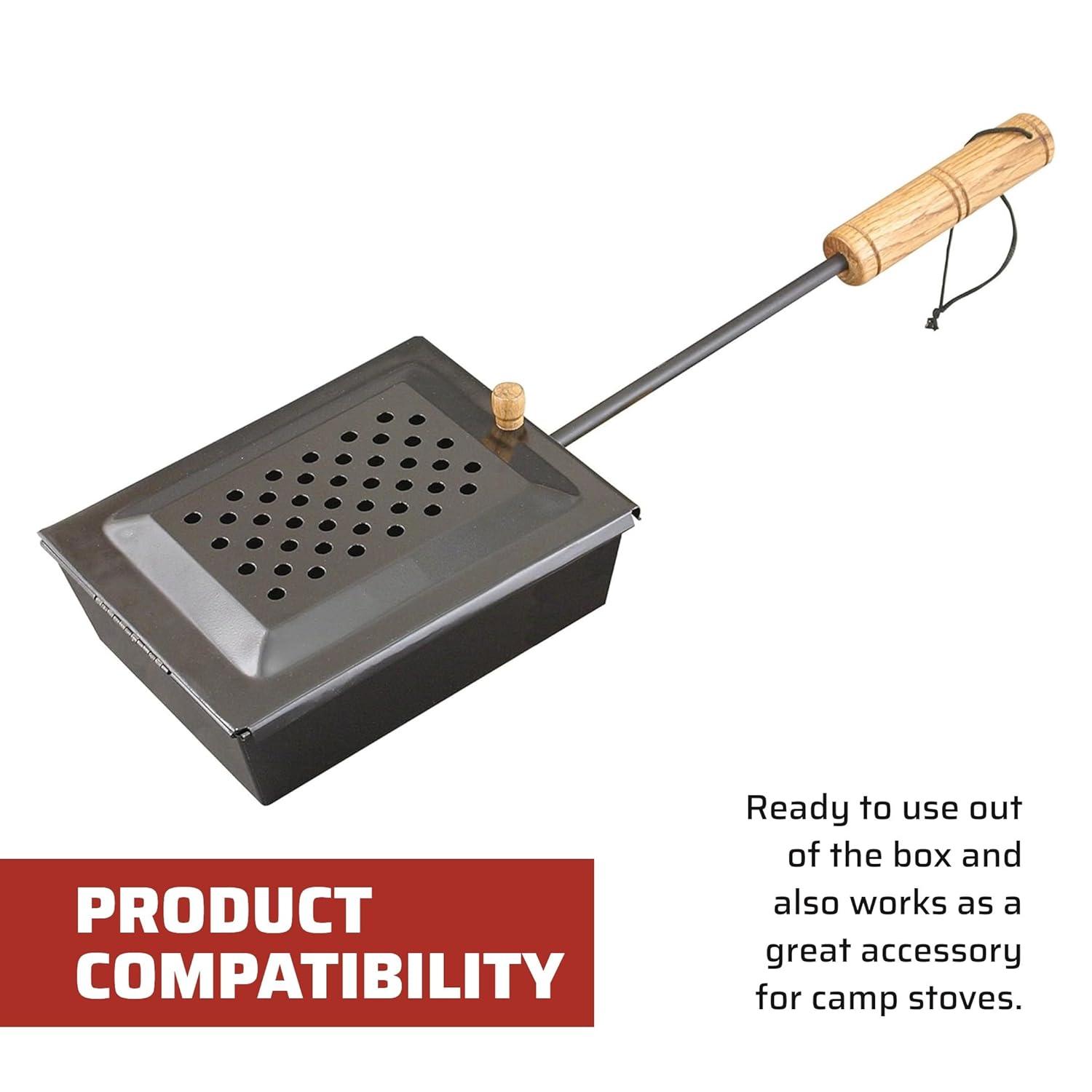 Portable Black Cast Iron Campfire Popcorn Popper with Wooden Handle
