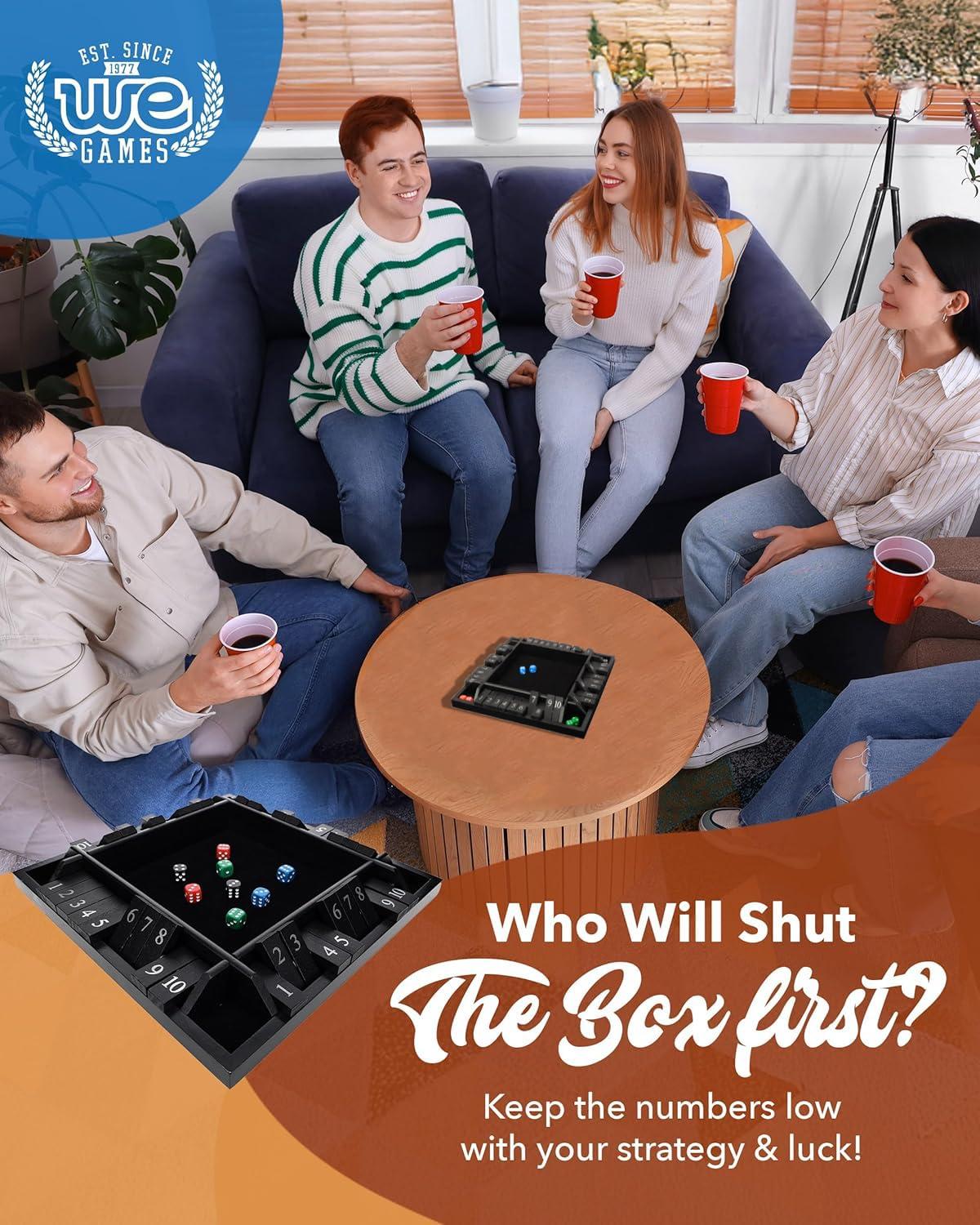 WE Games 4 Player Travel Shut The Box Board Game, Black Stain, 8.5 in.
