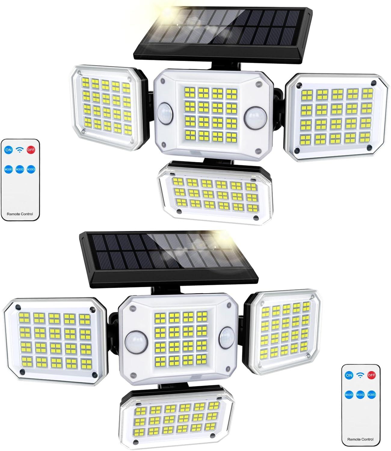 Solar Powered Dual Motion Sensor LED Floodlights with Remote Control