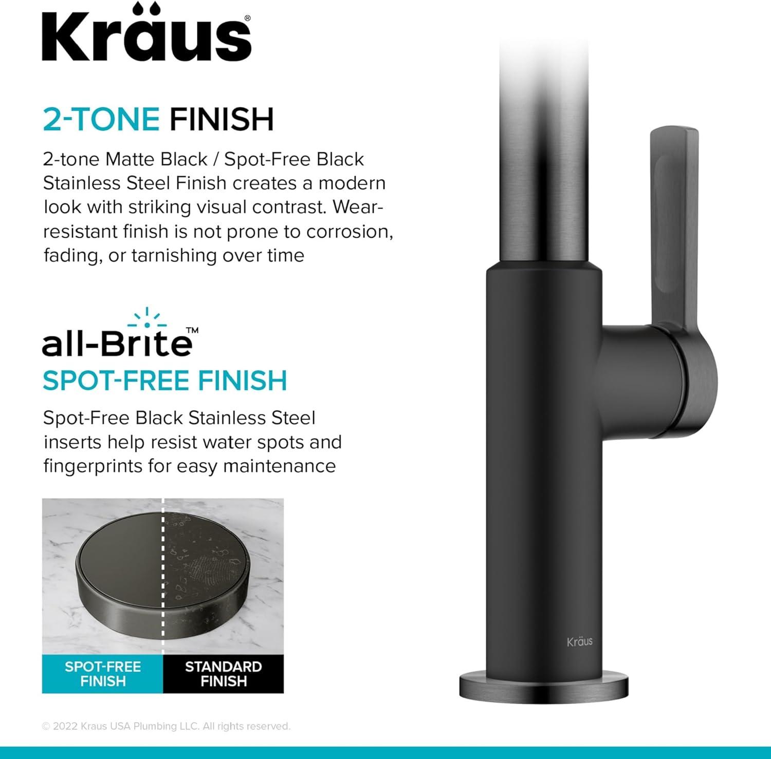 KRAUS Oletto Single Handle Pull Down Kitchen Faucet in Matte Black / Spot Free Black