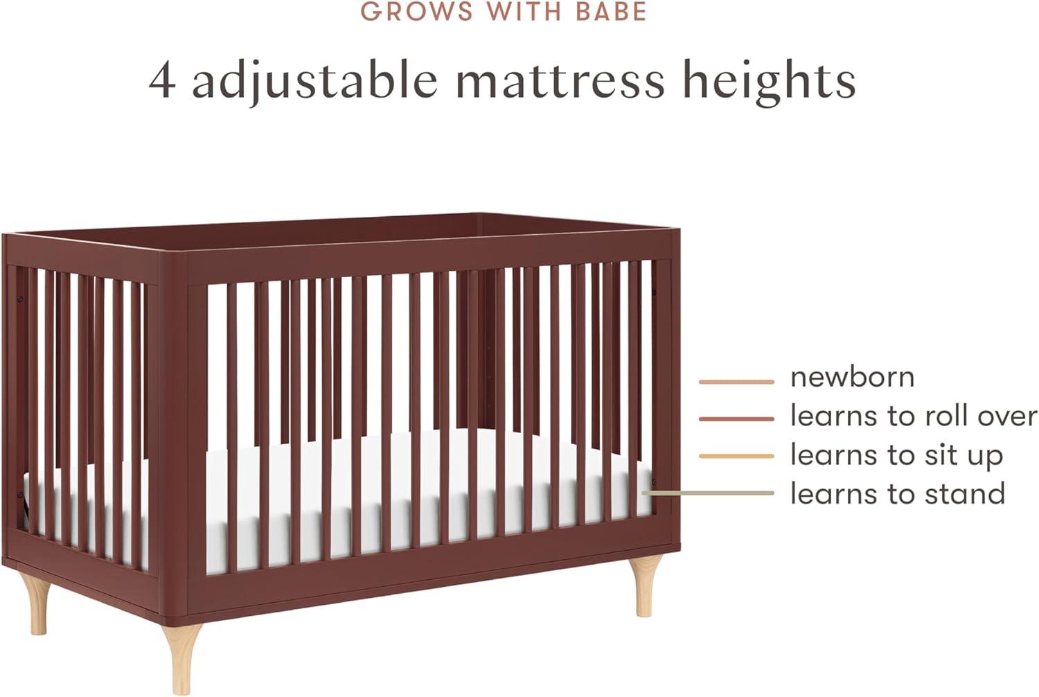 Babyletto Lolly Crimson Red & Natural Wood 3-in-1 Convertible Baby Crib with Toddler Bed Conversion Kit
