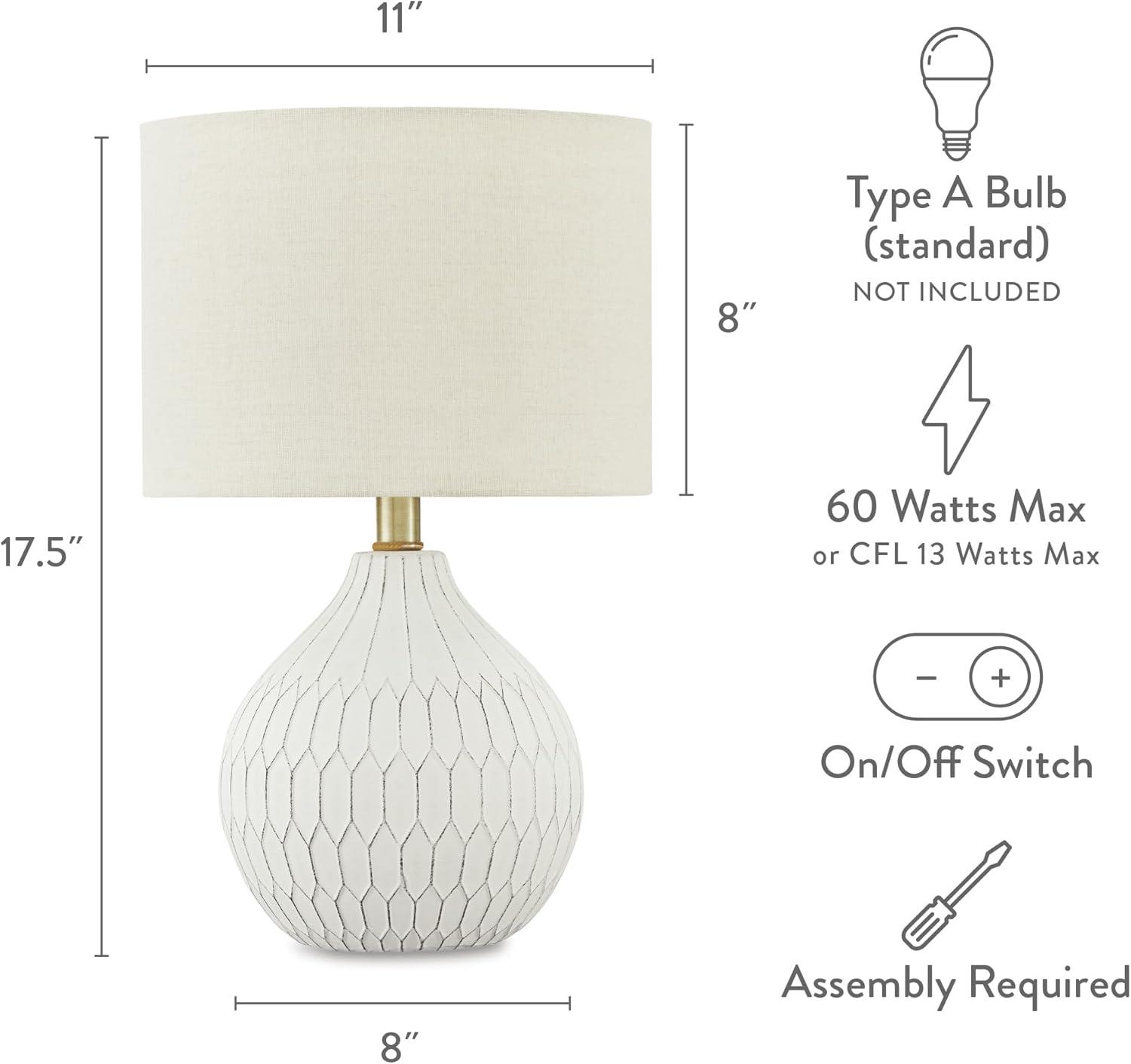 Wardmont Ceramic Table Lamp White - Signature Design by Ashley: Antique Finish, Drum Shade, UL Listed