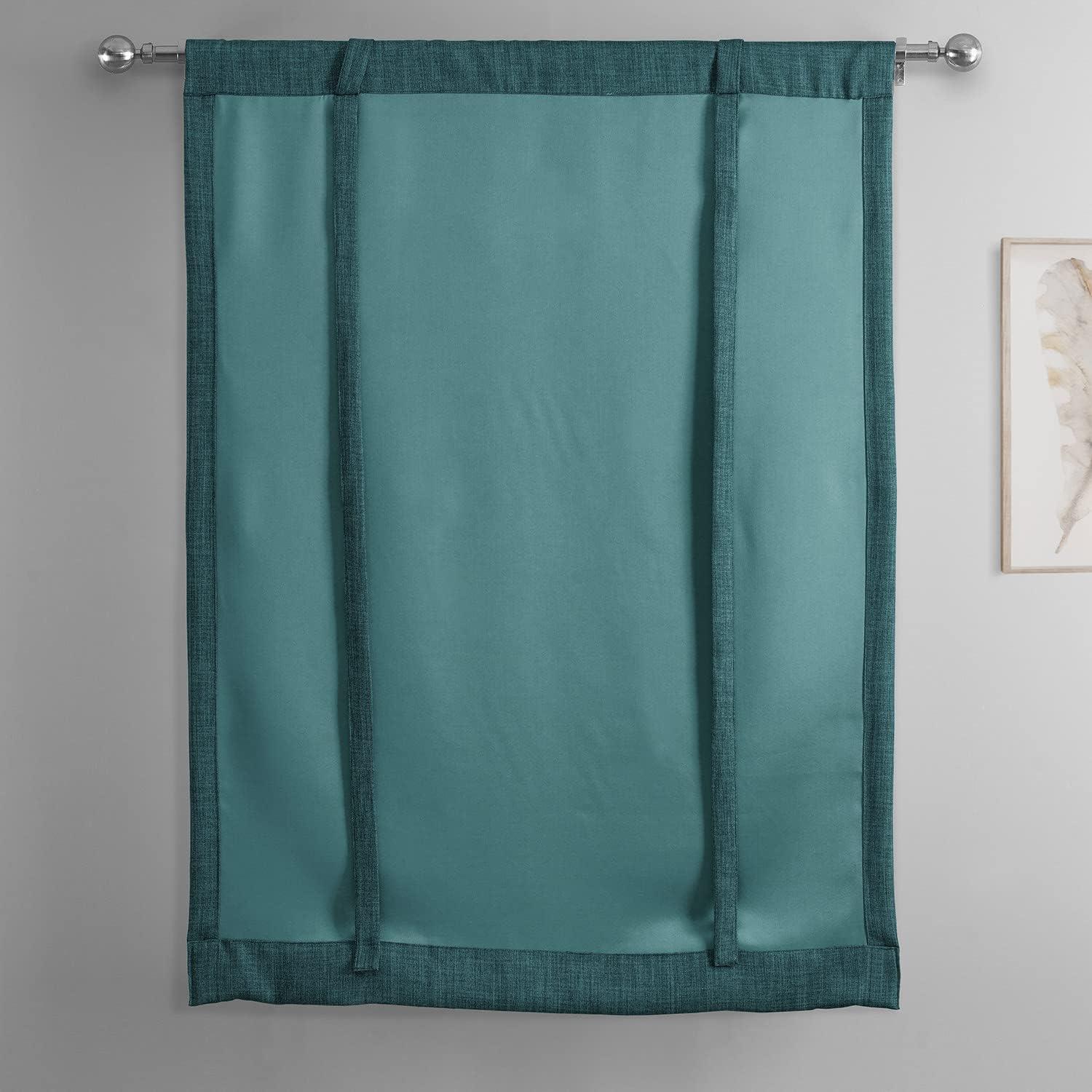 Exclusive Fabrics  Faux Linen Room Darkening Tie-Up Window Shade (1 Panel) 46 X 63 - Slate Teal