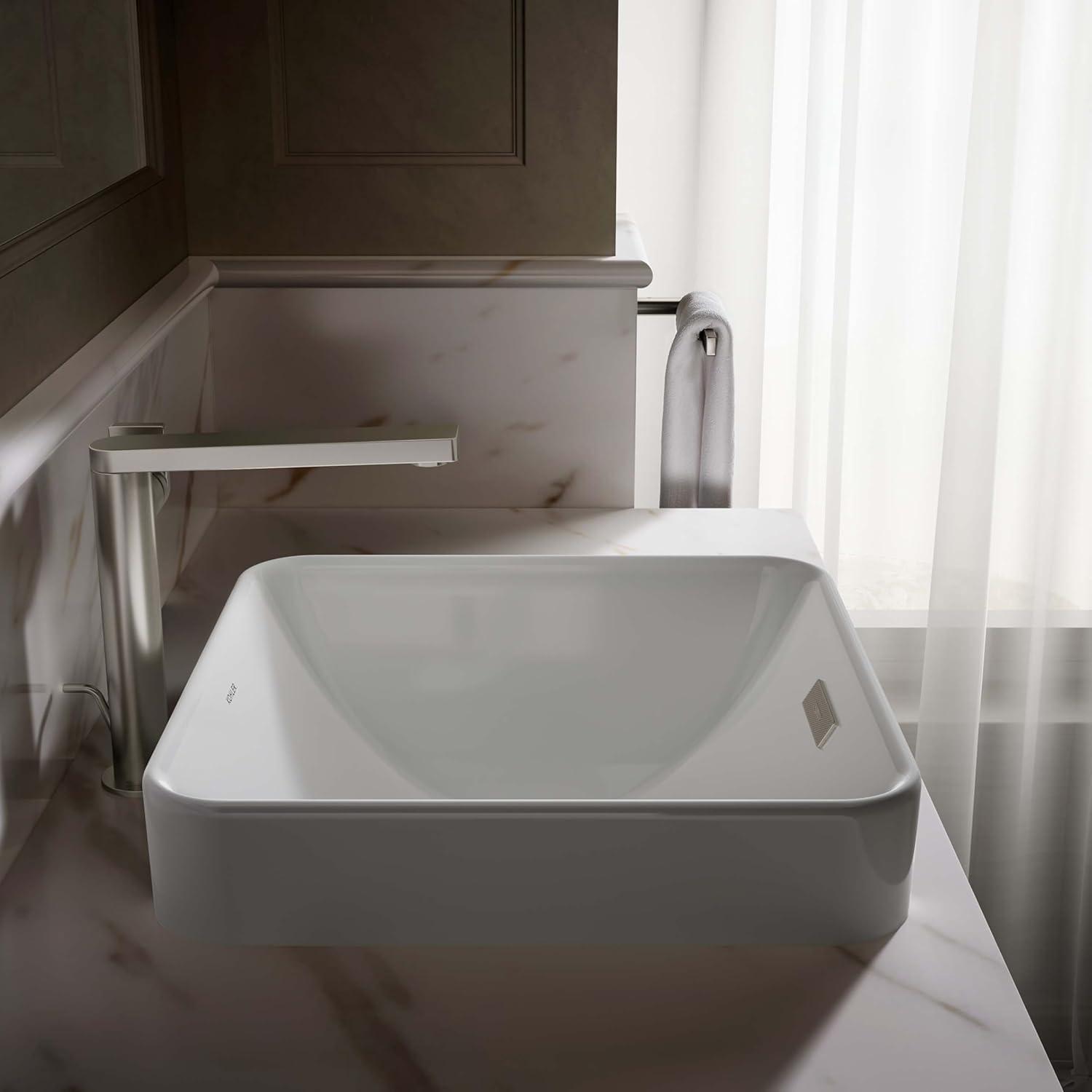 Vox® Ceramic Square Vessel Bathroom Sink with Overflow