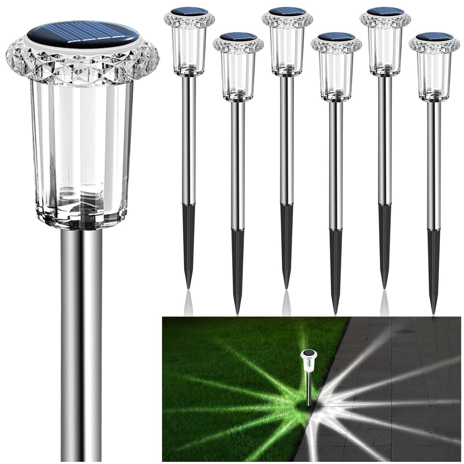 LIANGLOME Solar Lights Outdoor - IP65 Waterproof Solar Pathway Lights Stainless Steel Outdoor Solar lights for Yard Patio Lawn Walkway and Landscape Cool White (6 Pack) C27