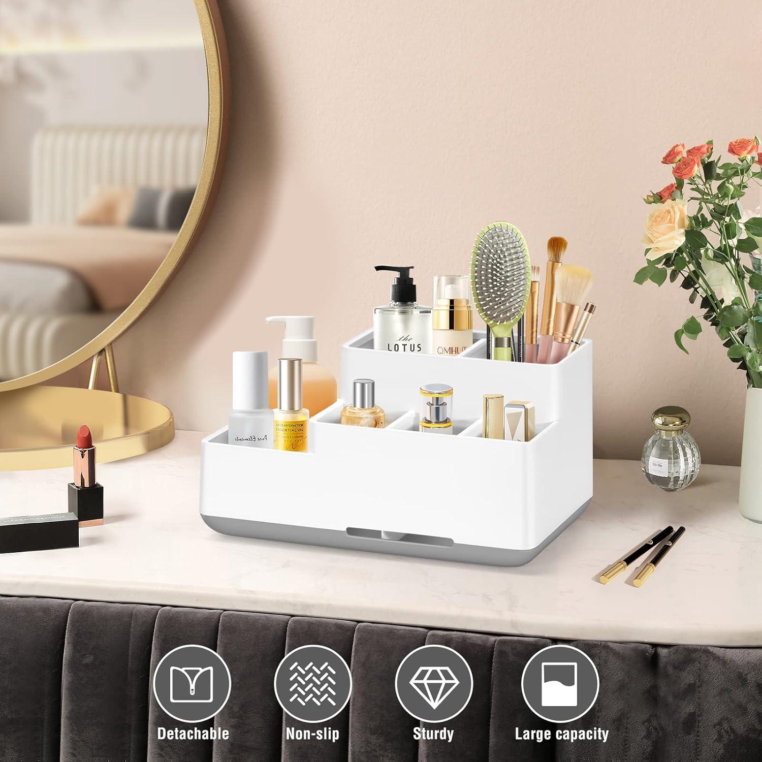 Electric Toothbrush Holder, Detachable Non-Slip Bathroom Organizer Countertop with 6 Compartments and Drainage Holes Bathroom Organizer for Bathroom, Kitchen, and Family C45