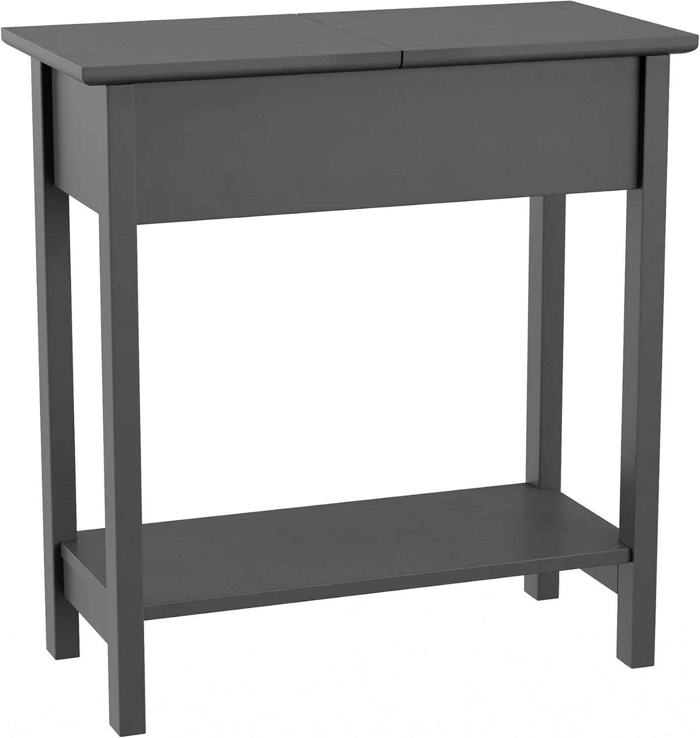 Gray MDF Flip-Top End Table with Storage and Shelf