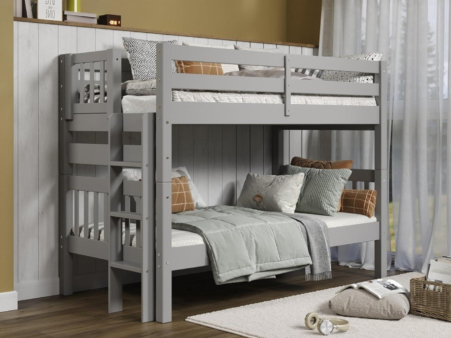 Bedz King Bunk Beds Twin over Twin Mission Style with End Ladder, Breezy Blue