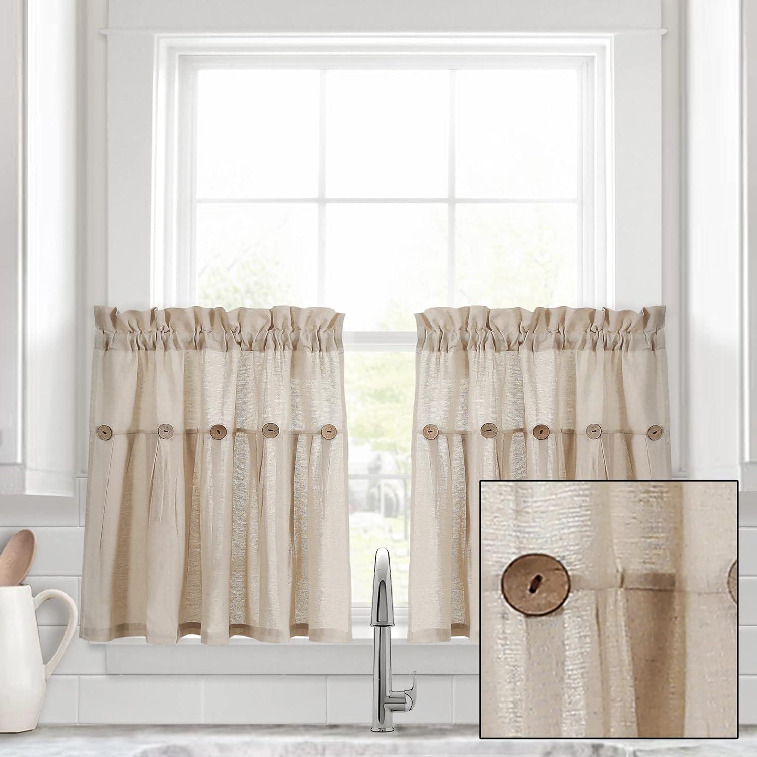 Linen Button Cotton Blend Tailored 29'' W Cafe Curtain