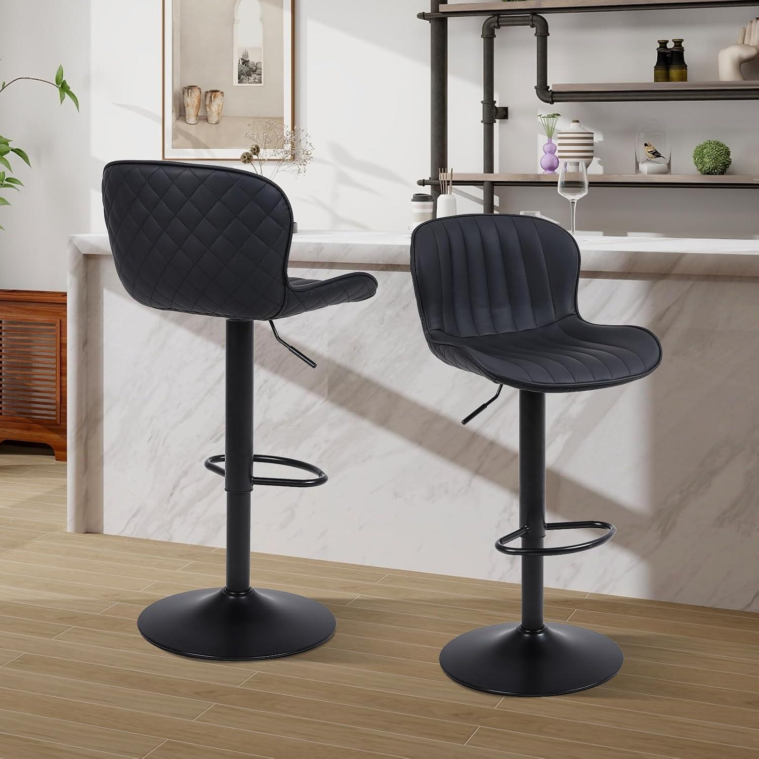 Waleaf Swivel Counter Height Bar Stools Set of 2,Adjustable PU Leather Dining Barstools with Footrest