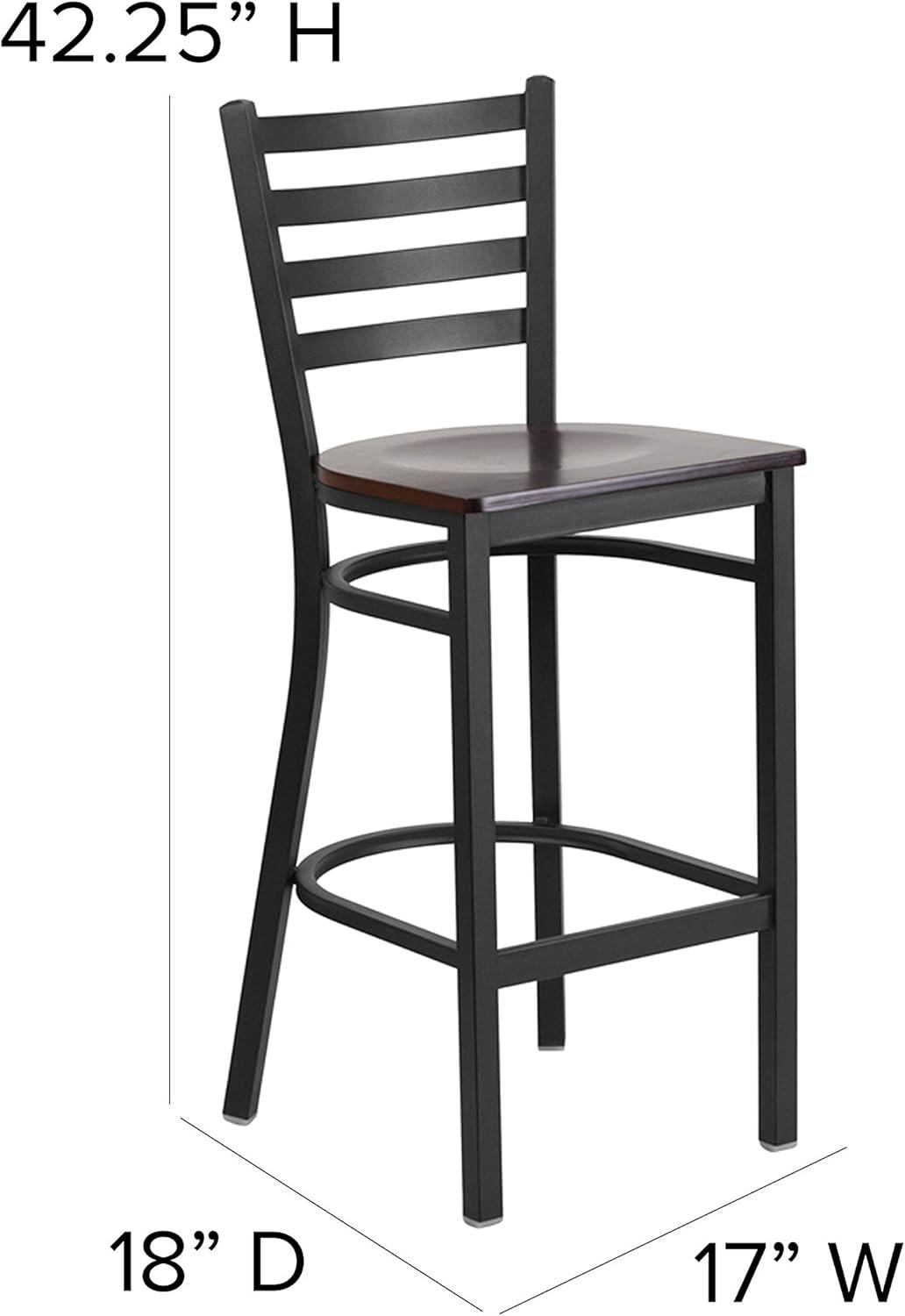 Flash Furniture HERCULES Series Black Ladder Back Metal Restaurant Barstool - Wood Seat Multiple Colors