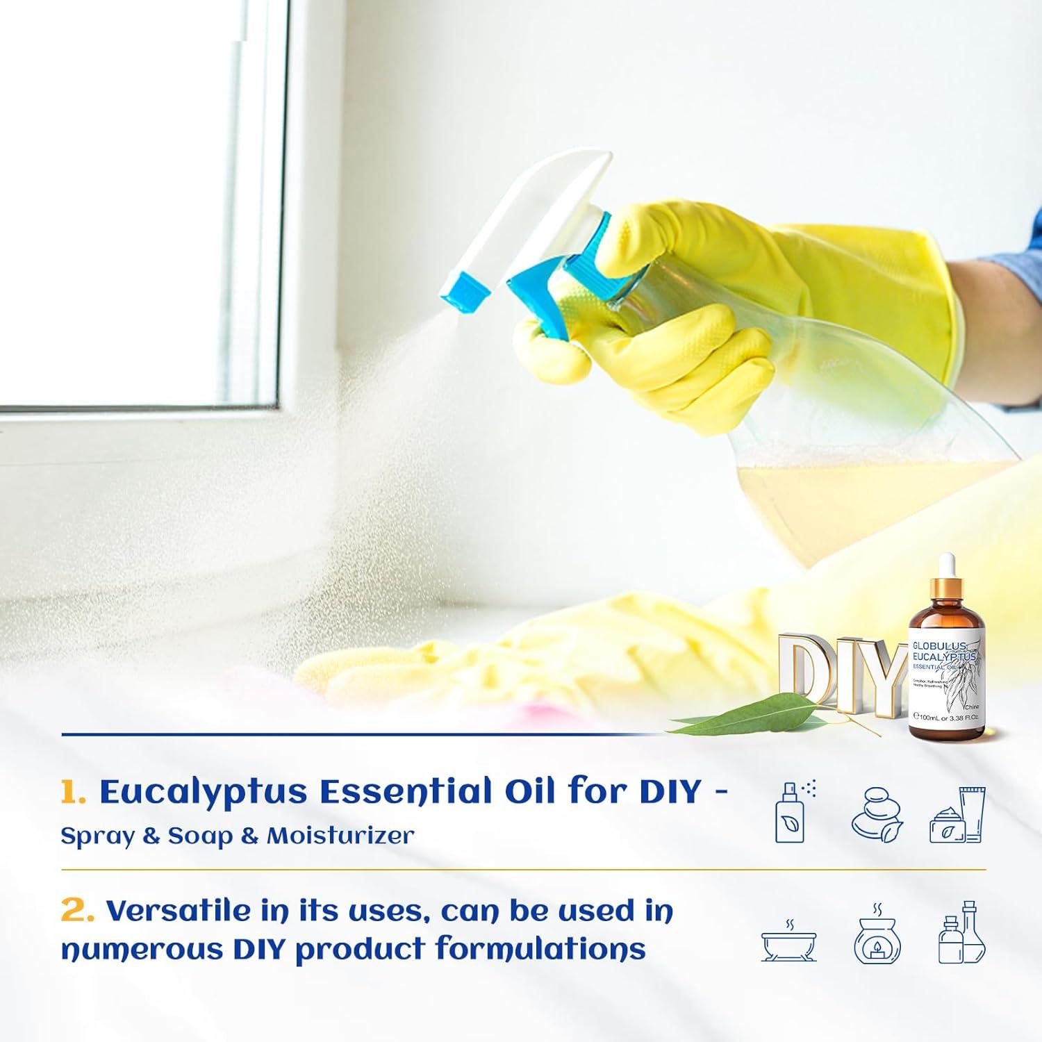 HIQILI Eucalyptus Essential Oil, Pure Undiluted Oil for Diffuser, Skin, Candles Soap Making-100mL