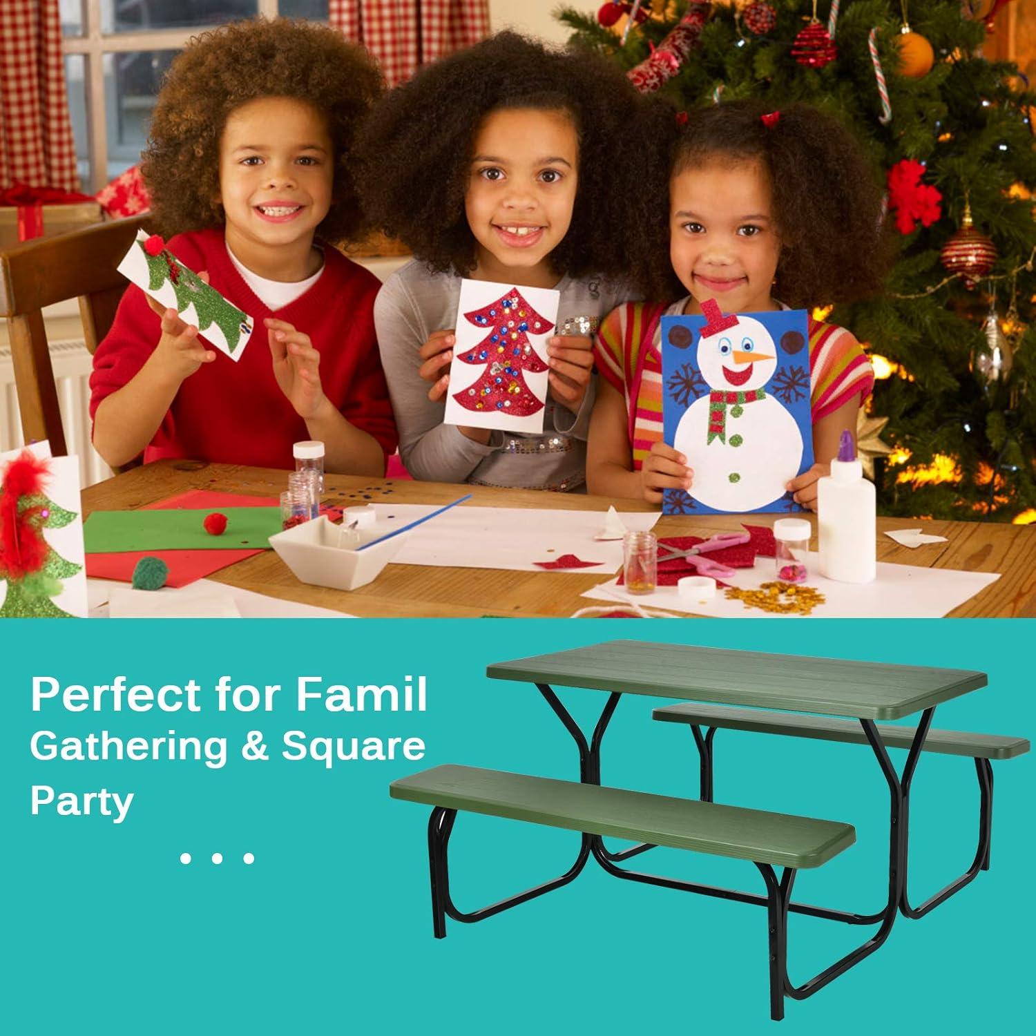 Spaco Picnic Table Bench Set for Outdoor Camping -Green, Furniture Conversation Sets, Coffee Table for Garden, Poolside, Backyard