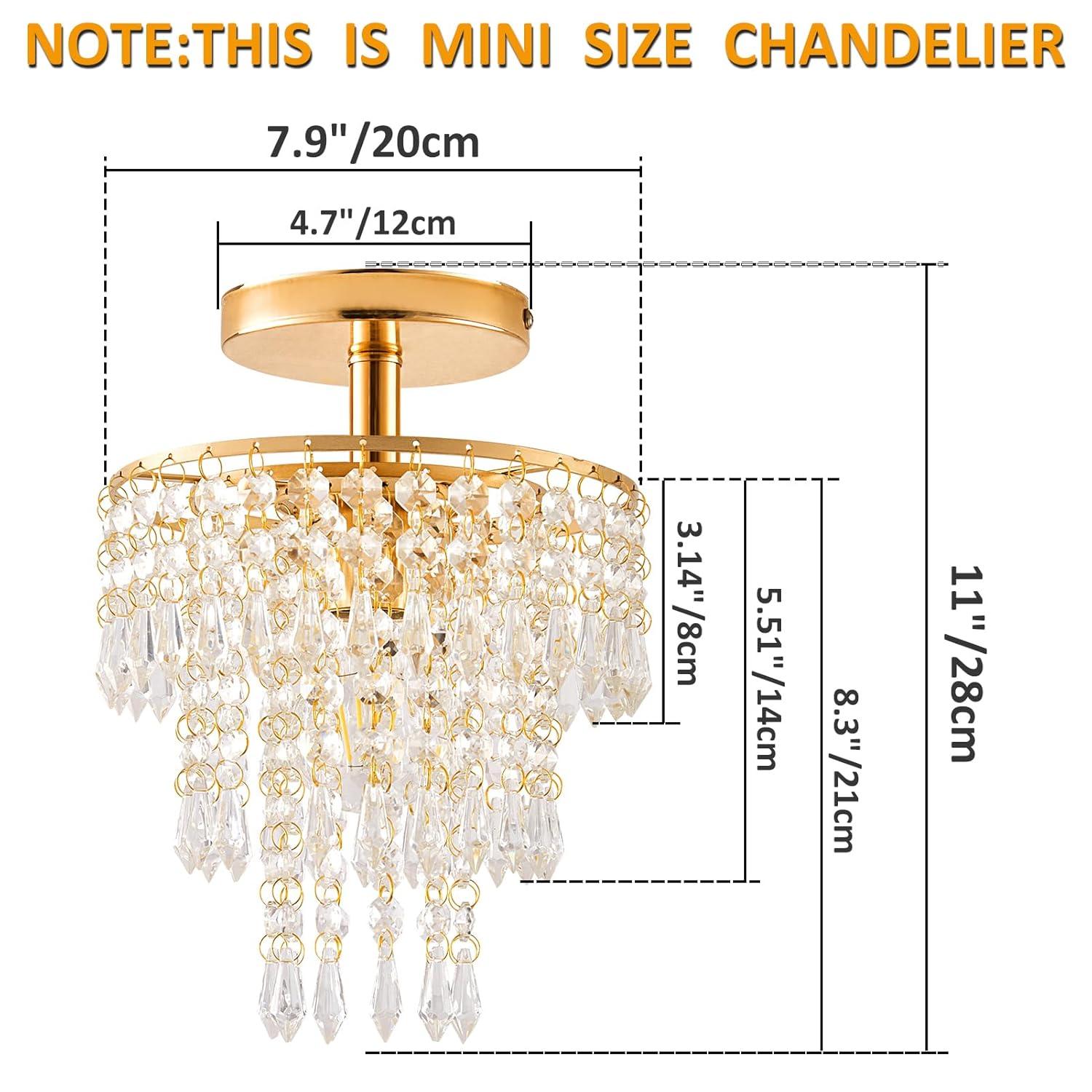 Modern Mini Crystal Chandelier, 3-Tier Raindrops Design Small Chandelier Light Fixture, Flush Mount Ceiling Light Fixture for Bedroom, Hallway, Living Room - E26 Base, Chandelier for Bedroom (Gold)