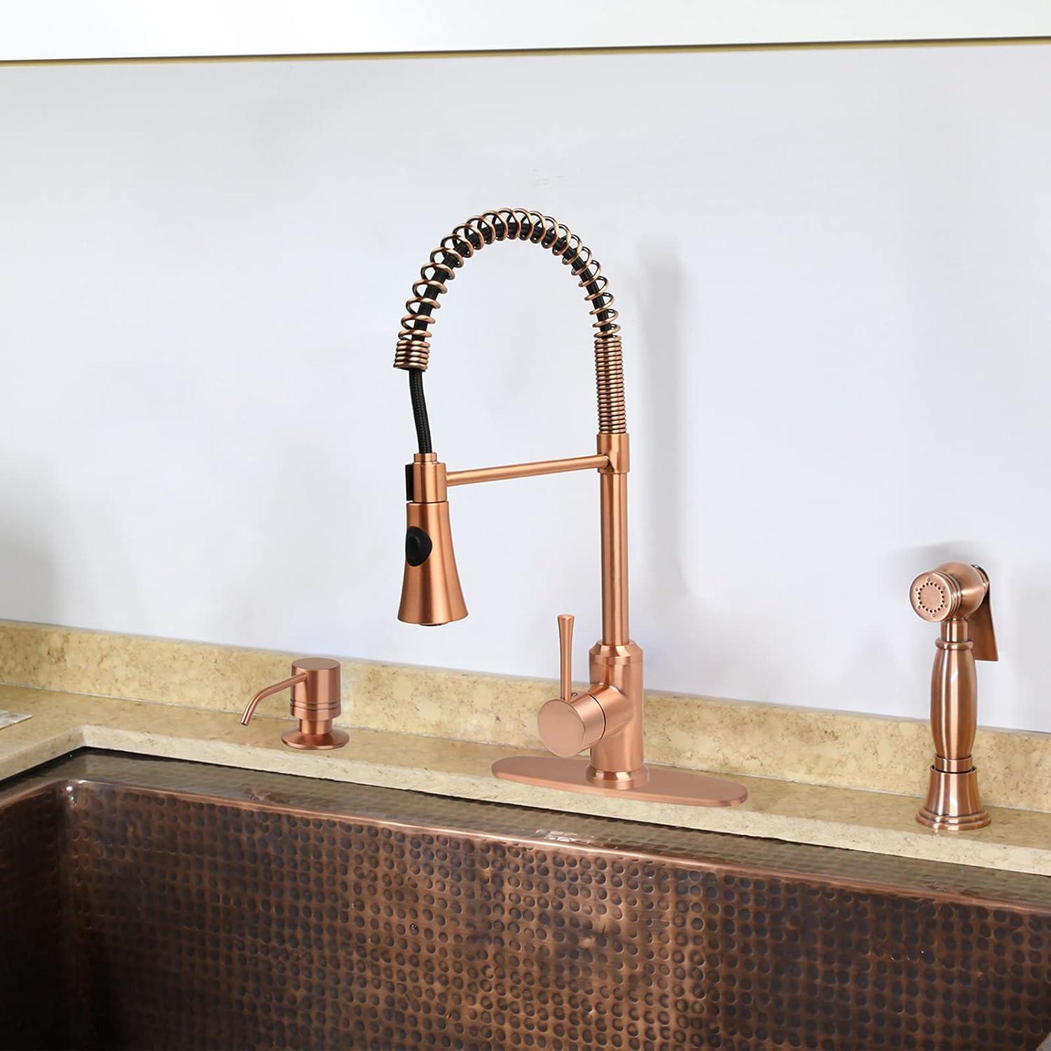 Akicon Pre-Rinse Spring Kitchen Faucet, Single Level with Pull Down Sprayer Copper Copper Finish