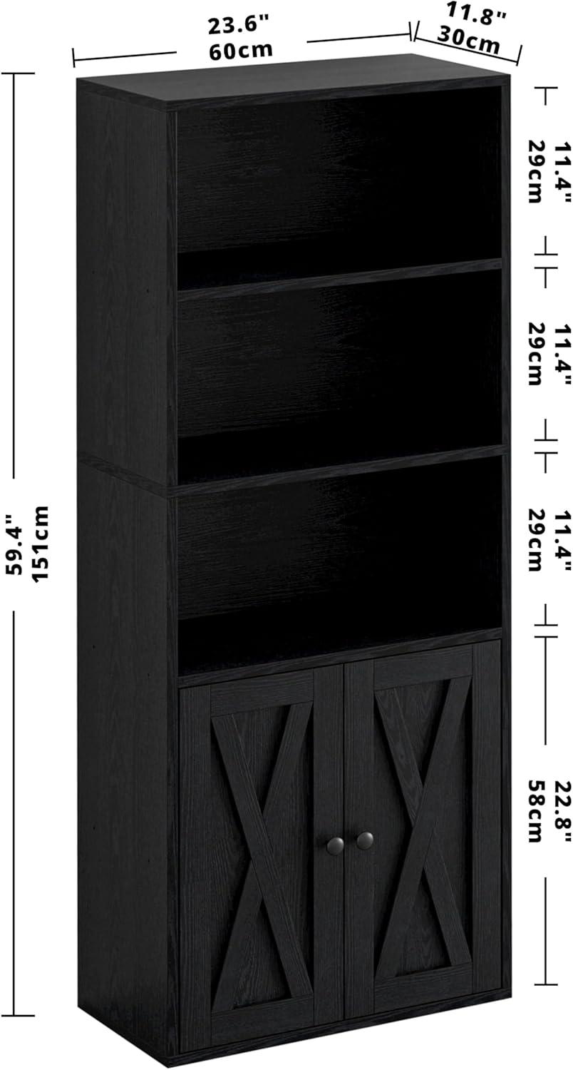 Industrial Bookshelves and Bookcases with Doors 11.8 in Depth Floor Standing Five Shelf Display Storage Shelves Bookcase Home Decor Furniture for Home, Office, Living Room, Bedroom