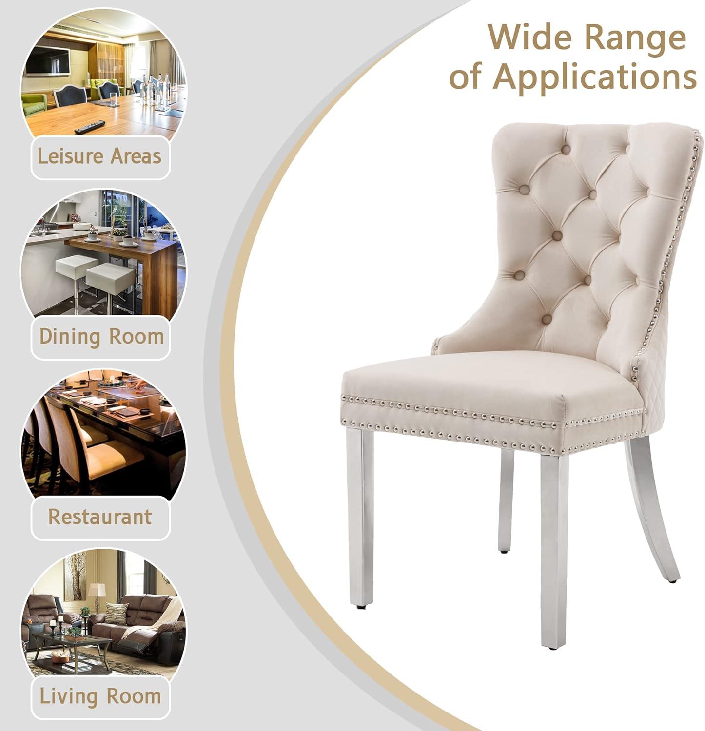 ODUSE-DAILY Beige Velvet Dining Chairs Set of 4, Kitchen & Dining Room Chairs, Tufted Dining Chairs, FabricUpholstered, Solid Wood, Sillas De Comedor (Beige, 4 Pcs)