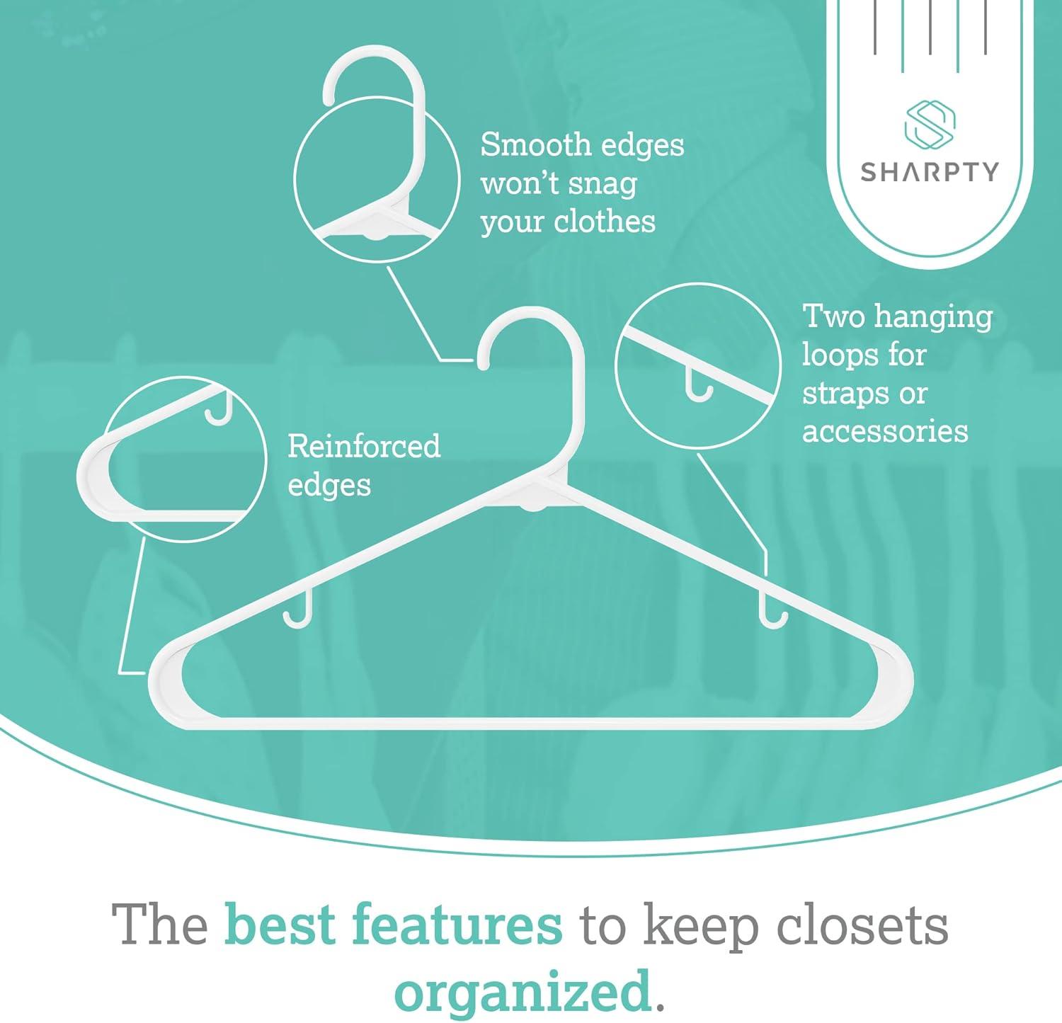 Sharpty Plastic Hangers Clothes Hangers for Clothing, Closet, Coats & Shirts - for Everyday Standard Use, Room Essentials & Basics - 40 Pack - White