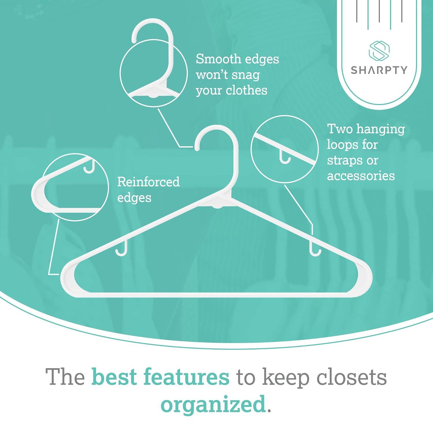 Sharpty Plastic Hangers Clothes Hangers for Clothing, Closet, Coats & Shirts - for Everyday Standard Use, Room Essentials & Basics - 40 Pack - White