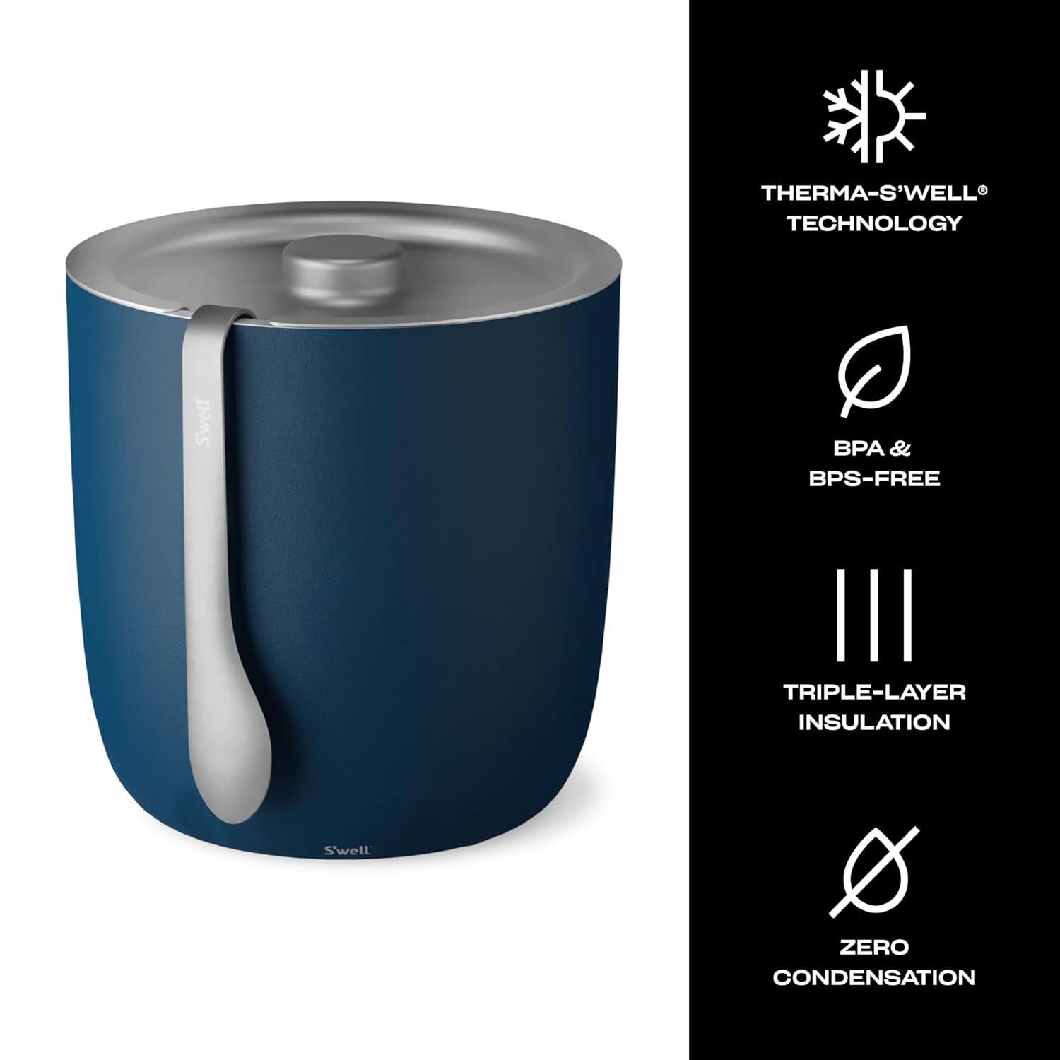 Azurite Blue Stainless Steel Ice Bucket with Tongs