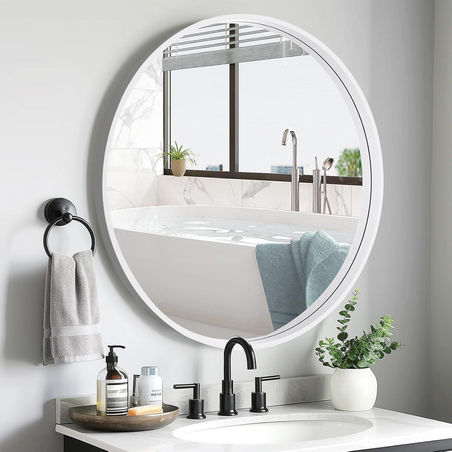 Walnut Round Pine Wood Mirror, 32" Diameter