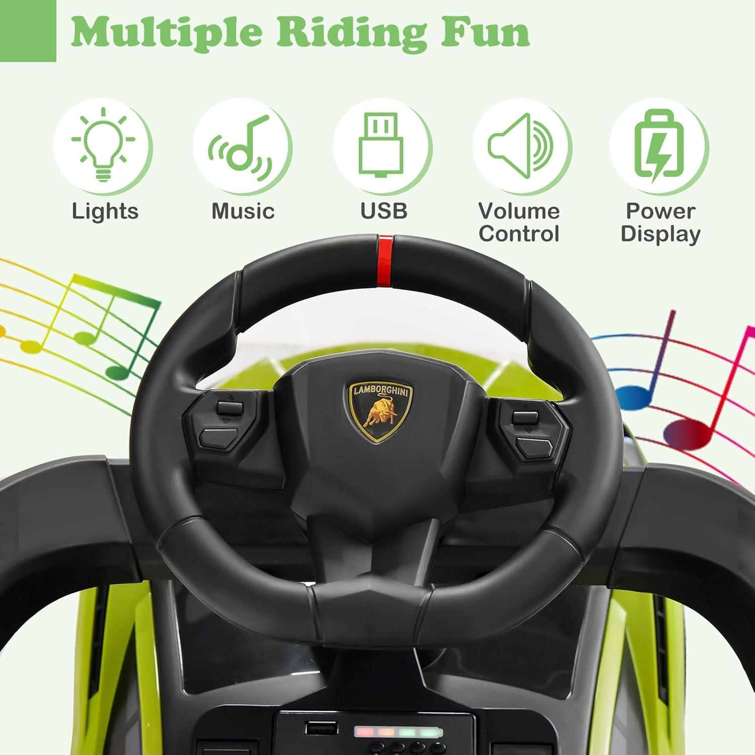 Green Lamborghini 3-in-1 Push Car Stroller with Storage