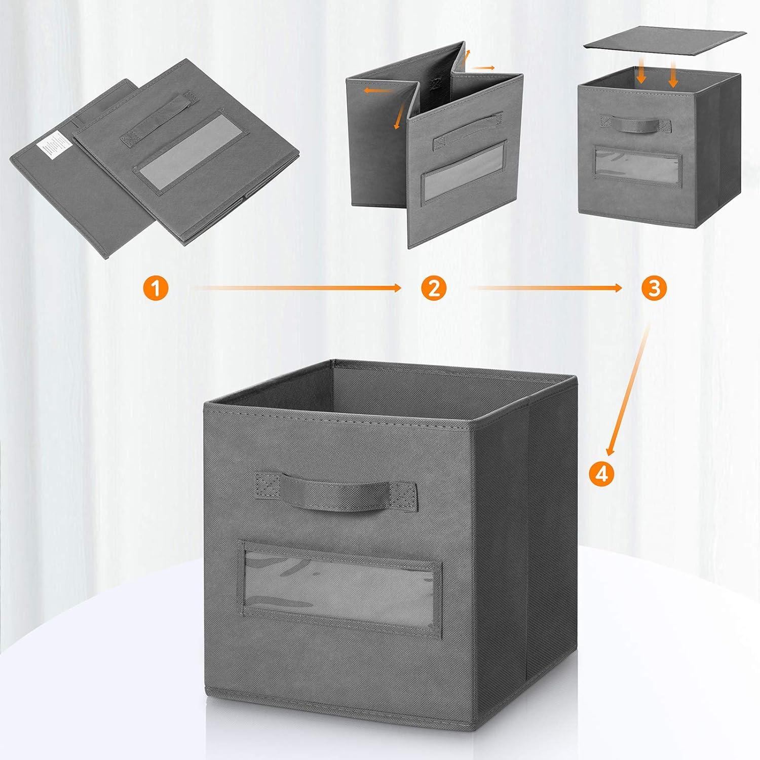 Gray Foldable Fabric Cube Storage Bins with Labels, Set of 10