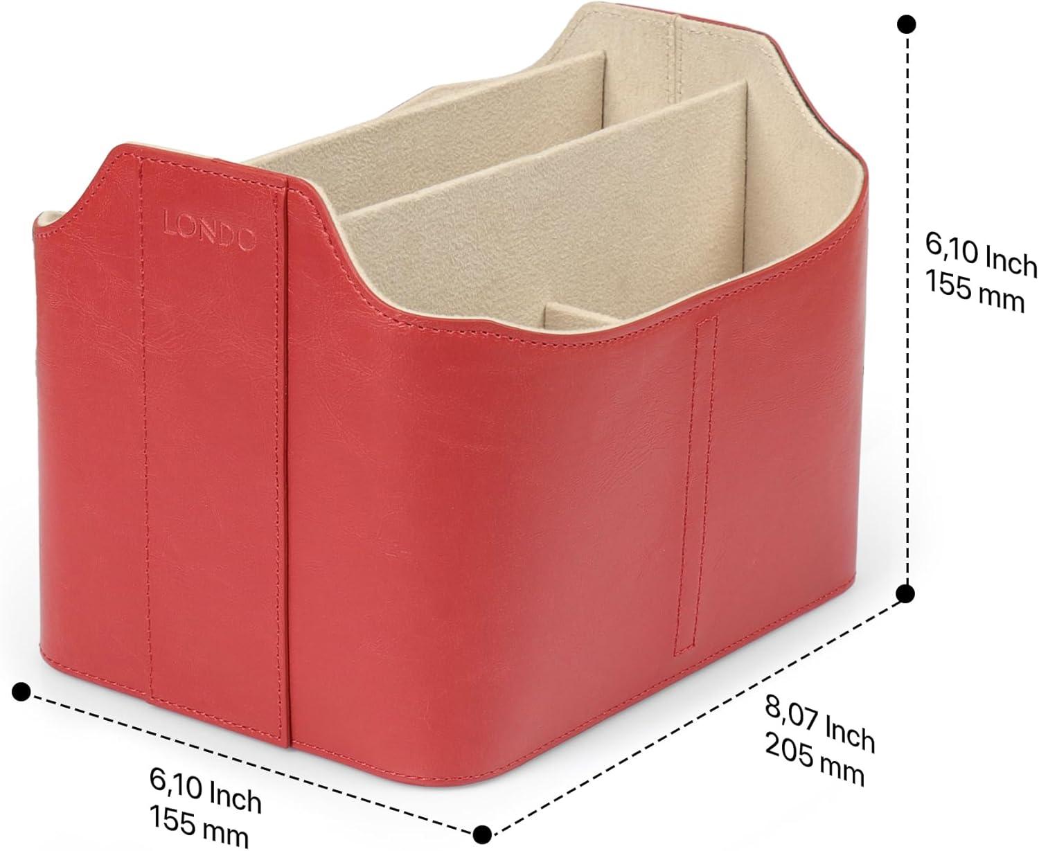 Red Faux Leather Remote Control Holder with Suede Lining