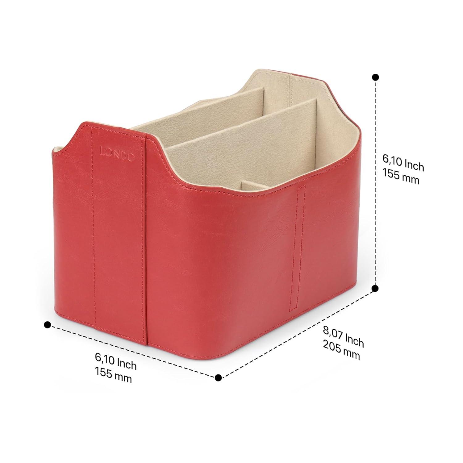 Red Faux Leather Remote Control Holder with Suede Lining