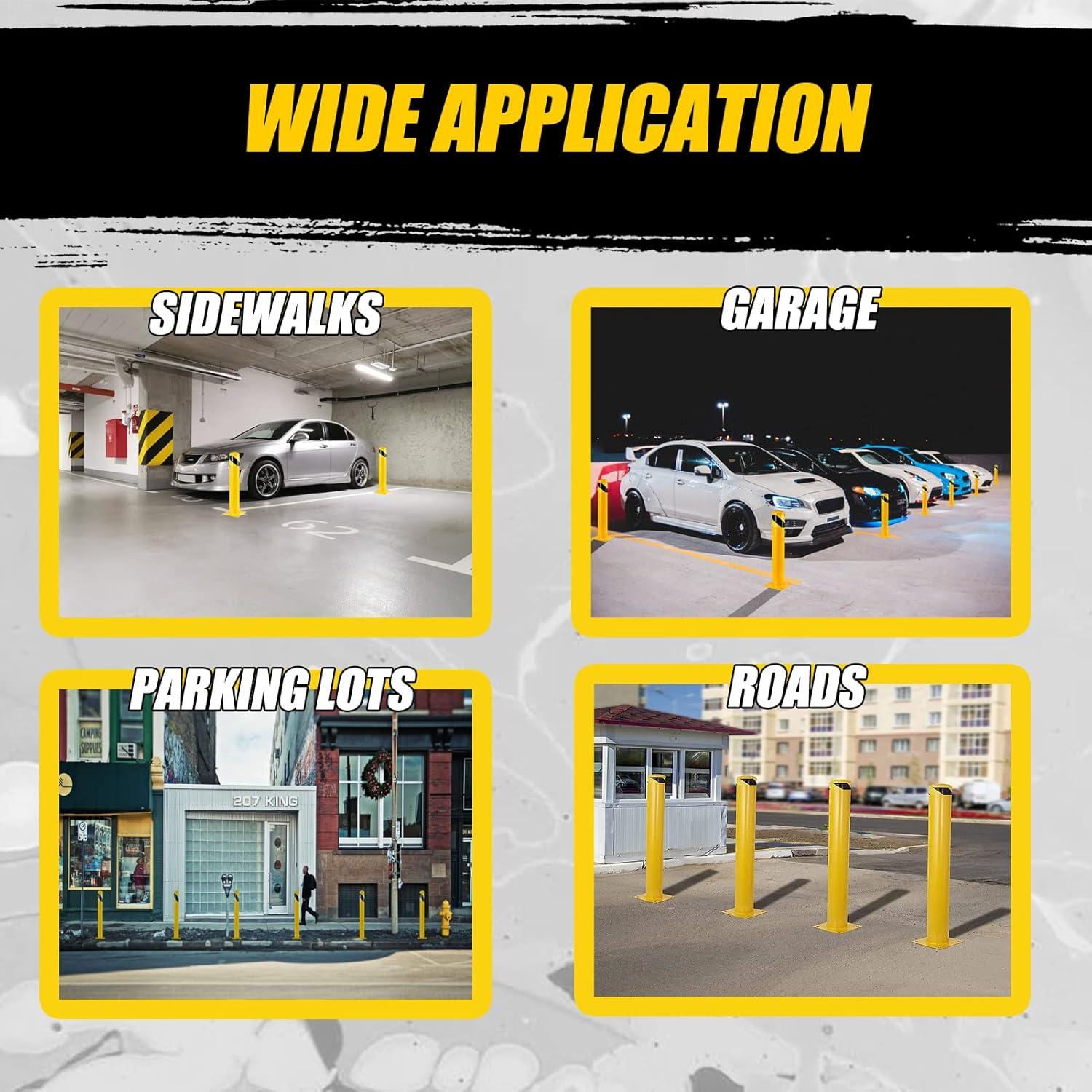 Safety Bollard Post, Steel Bollards,Parking Bollard, Yellow Powder Coated Safety Parking Barrier Post, for Traffic Sensitive Areas (2, 36"H*4.5"D)