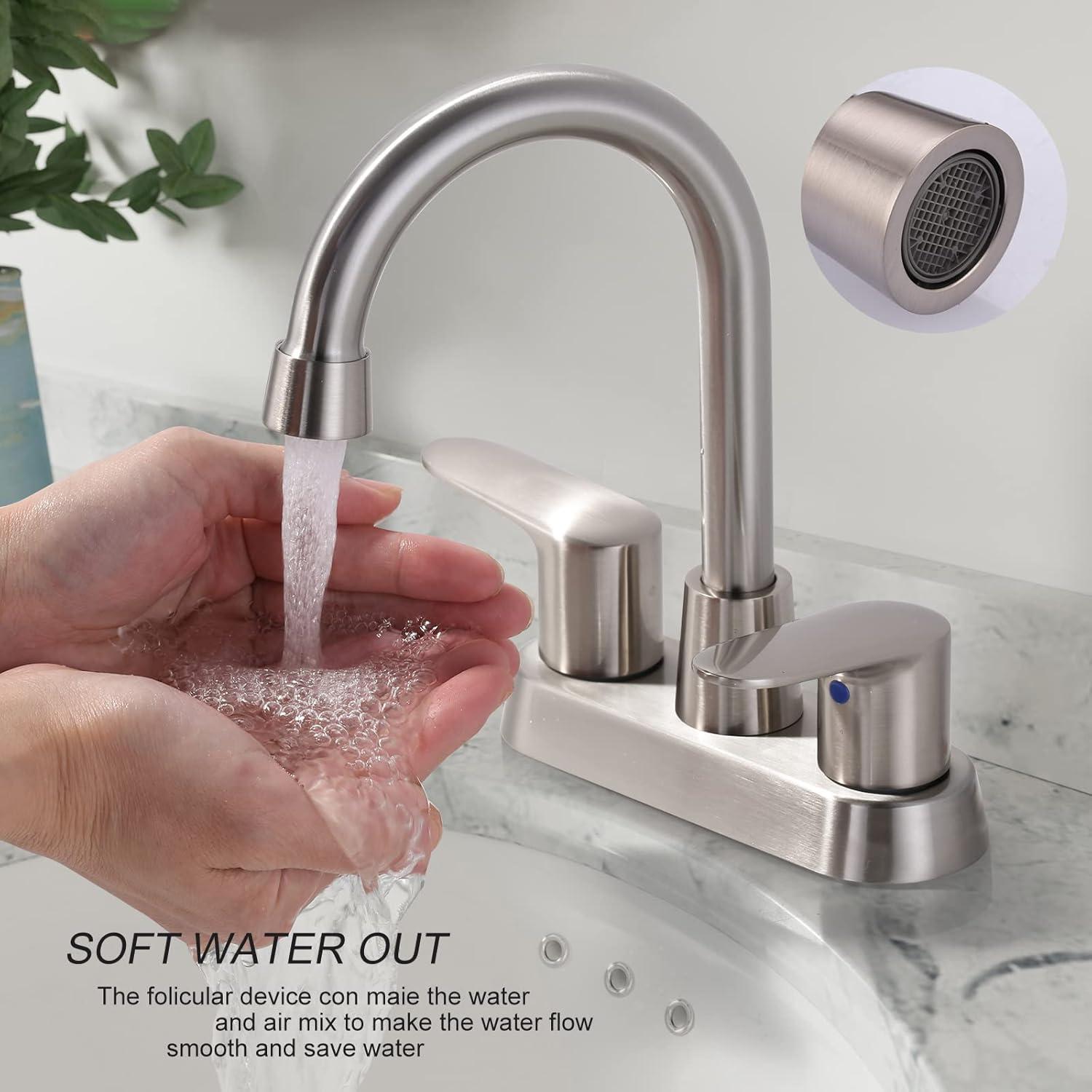 4 Inch Bathroom Faucets 2 or 3 Hole, 2 Handle Bathroom Sink Faucet, 360° Swivel Spout Lavatory Vanity Sink Faucet with Water Supply Lines & Pop Up Drain