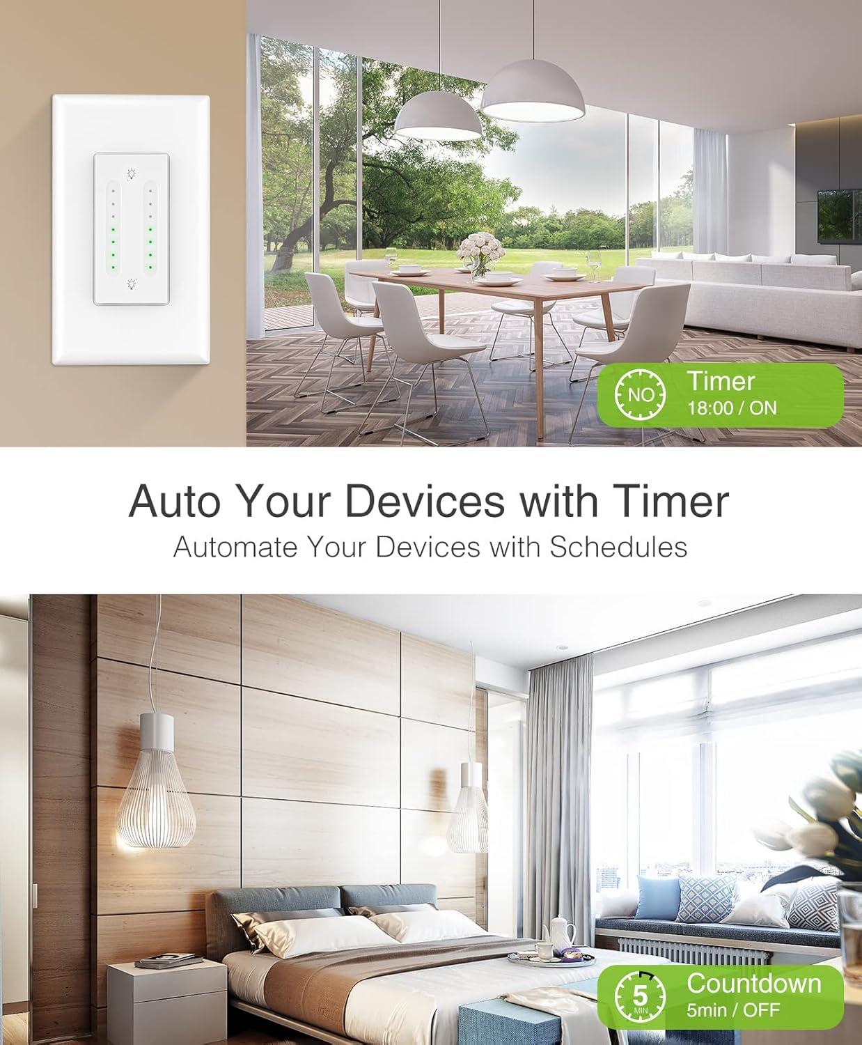 White Smart Dual Dimmer Switch with Timer and Voice Control