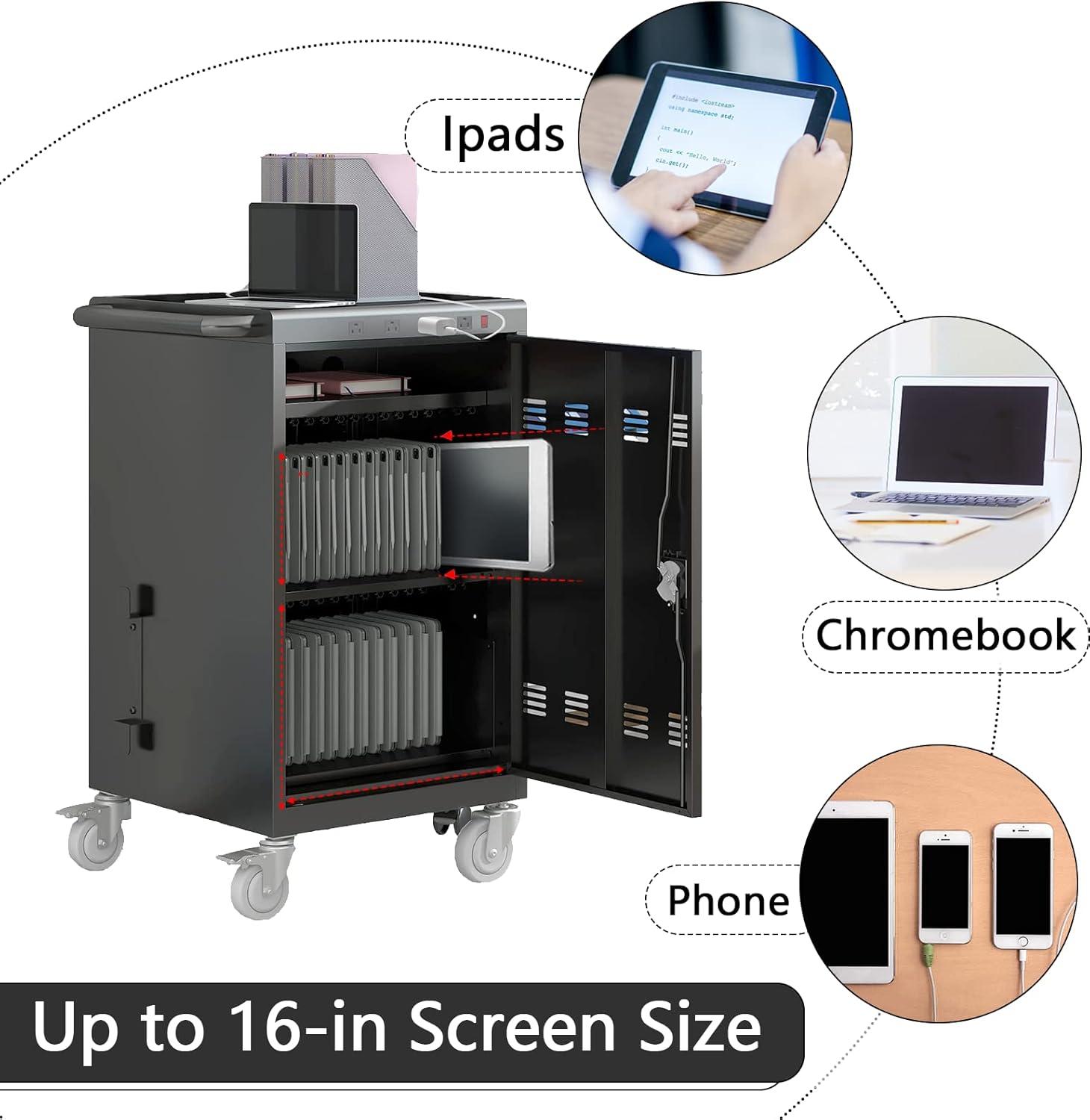 CLEARANCE! 30-Bay Locking Laptop and Tablet Charging Station Cart with Keypad Entry, Computer Charging Station Cabinet, Secure Storage, Portable, Assembly Required, Black