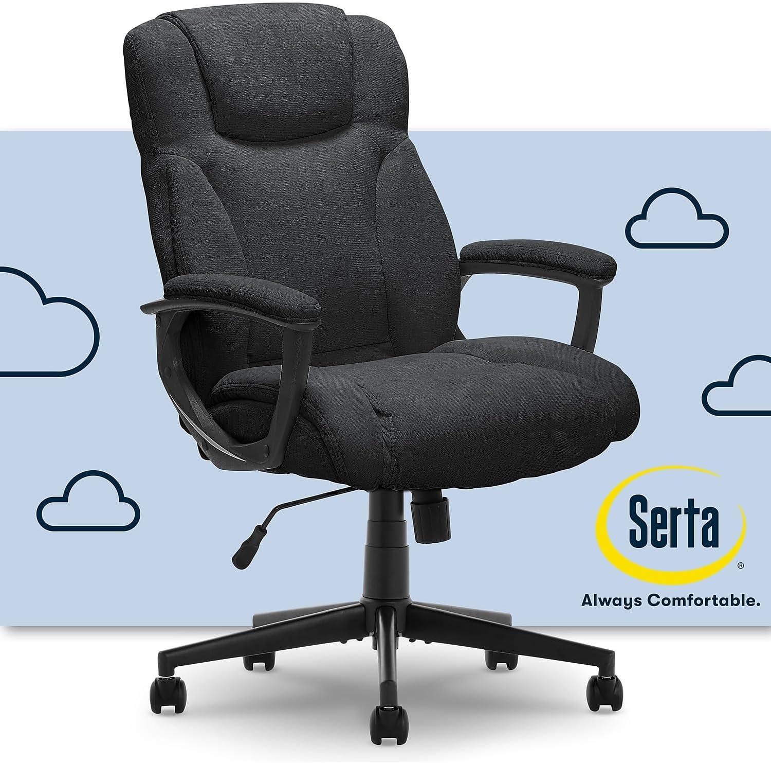 Style Hannah II Office Chair Midnight Black - Serta: Executive, Microfiber, 400 lbs Capacity