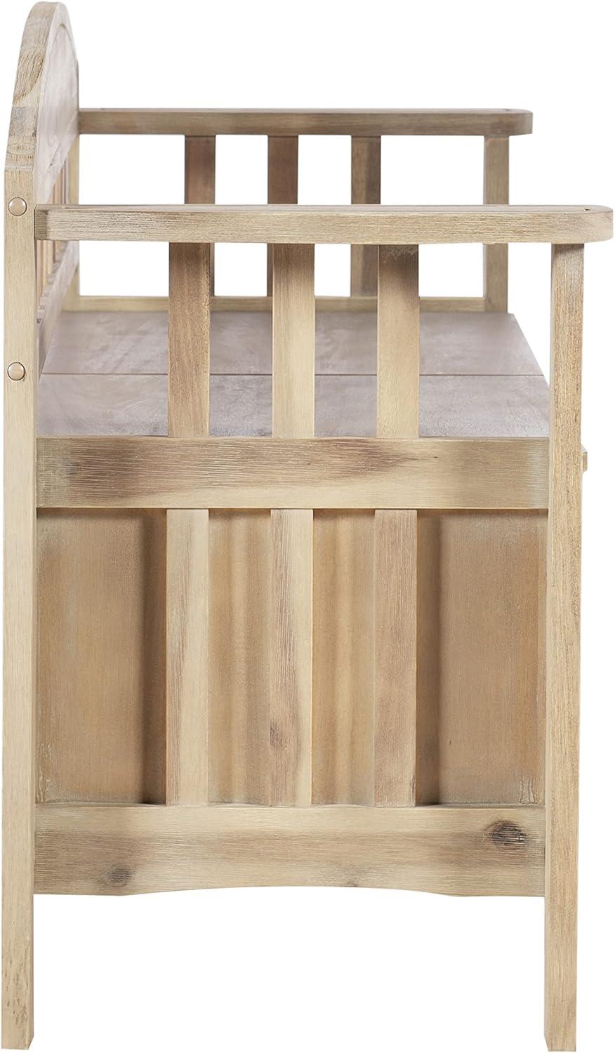 Natural Acacia Wood Storage Bench with Split Seat Design