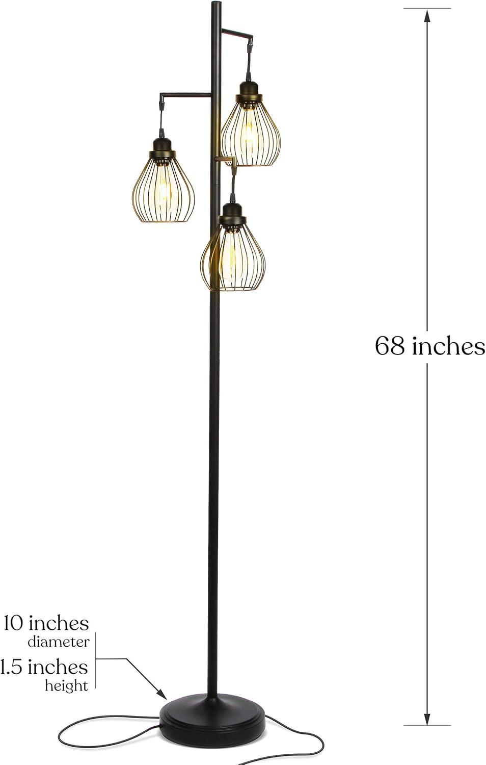 Teardrop 68 in. Industrial 3-Light LED Energy Efficient Floor Lamp with 3 Metal Shades