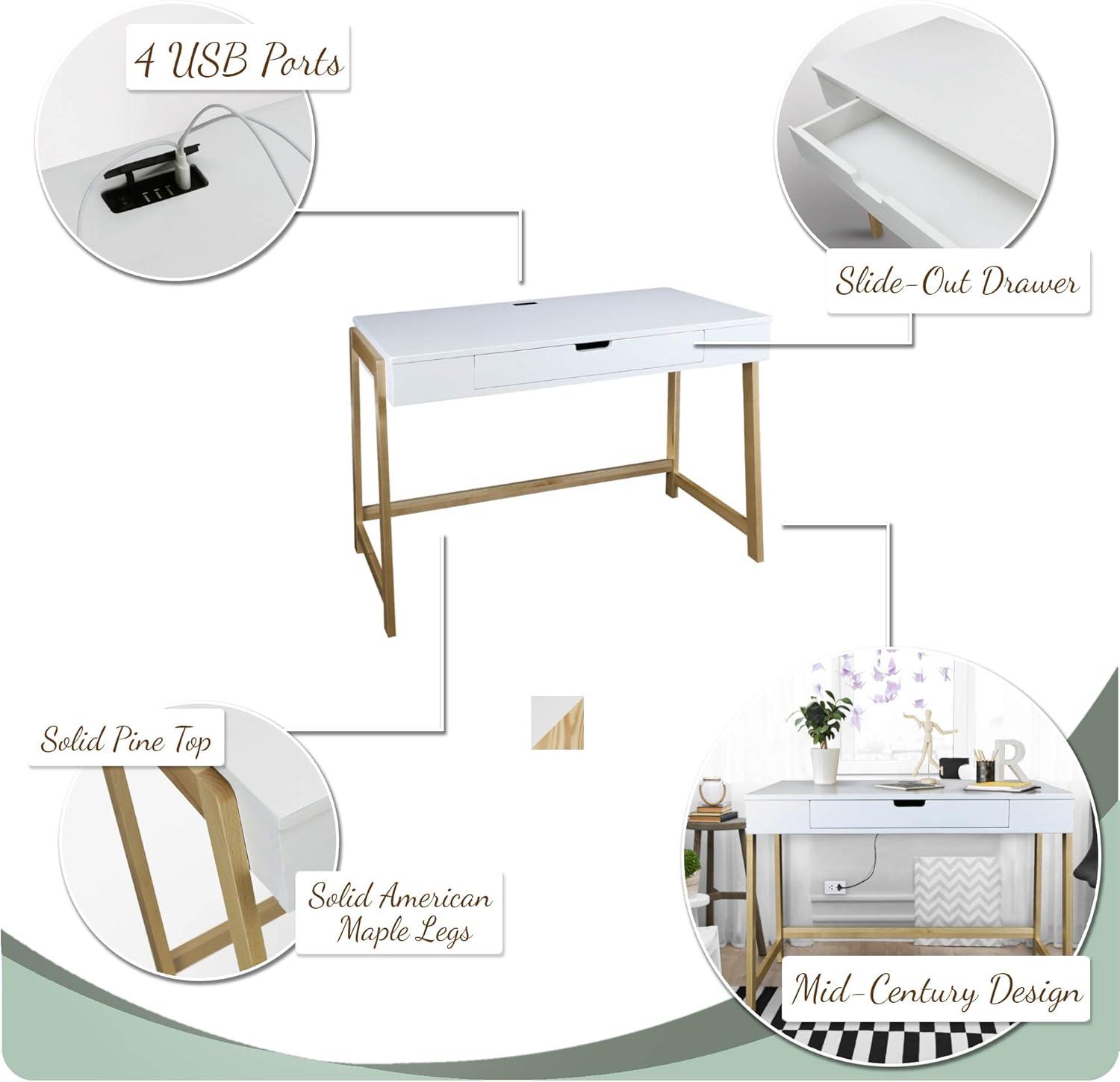 Indoor Furniture Neorustic Smart Desk With Usb Ports - Two-Tone (White,Natural)